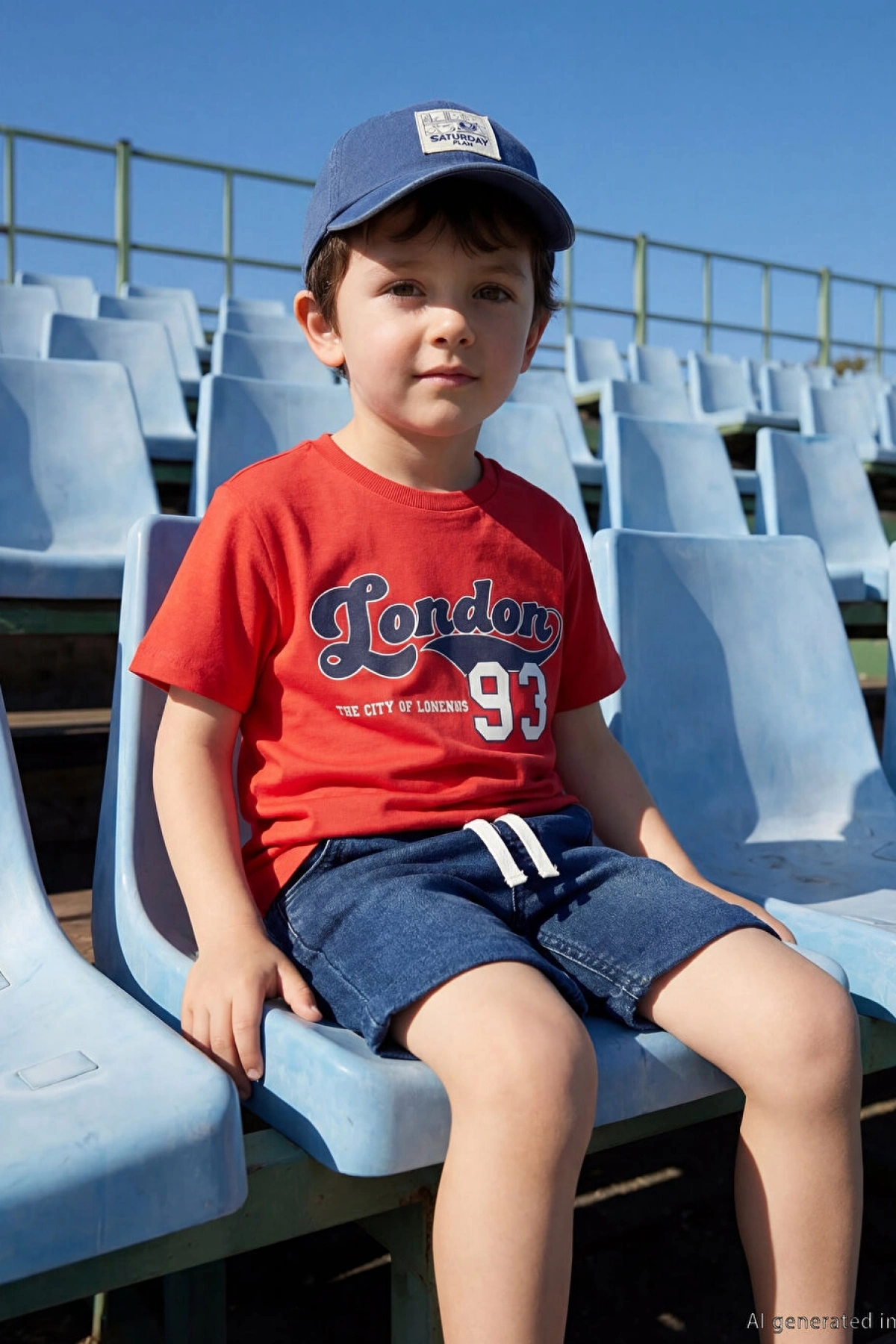 LCW Kids Kırmızı Bisiklet Yaka London Baskılı Erkek Çocuk Tişört