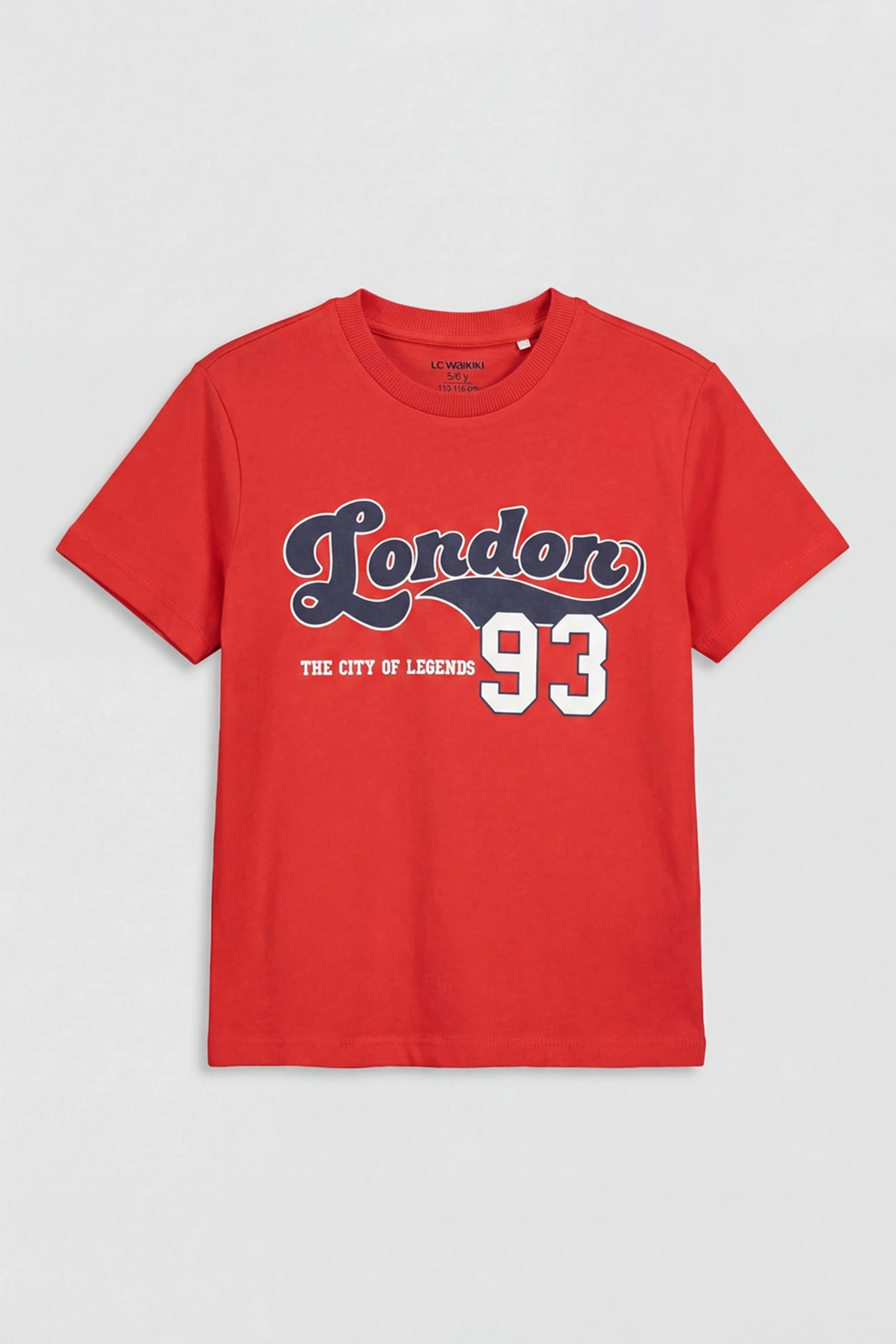 LCW Kids Kırmızı Bisiklet Yaka London Baskılı Erkek Çocuk Tişört