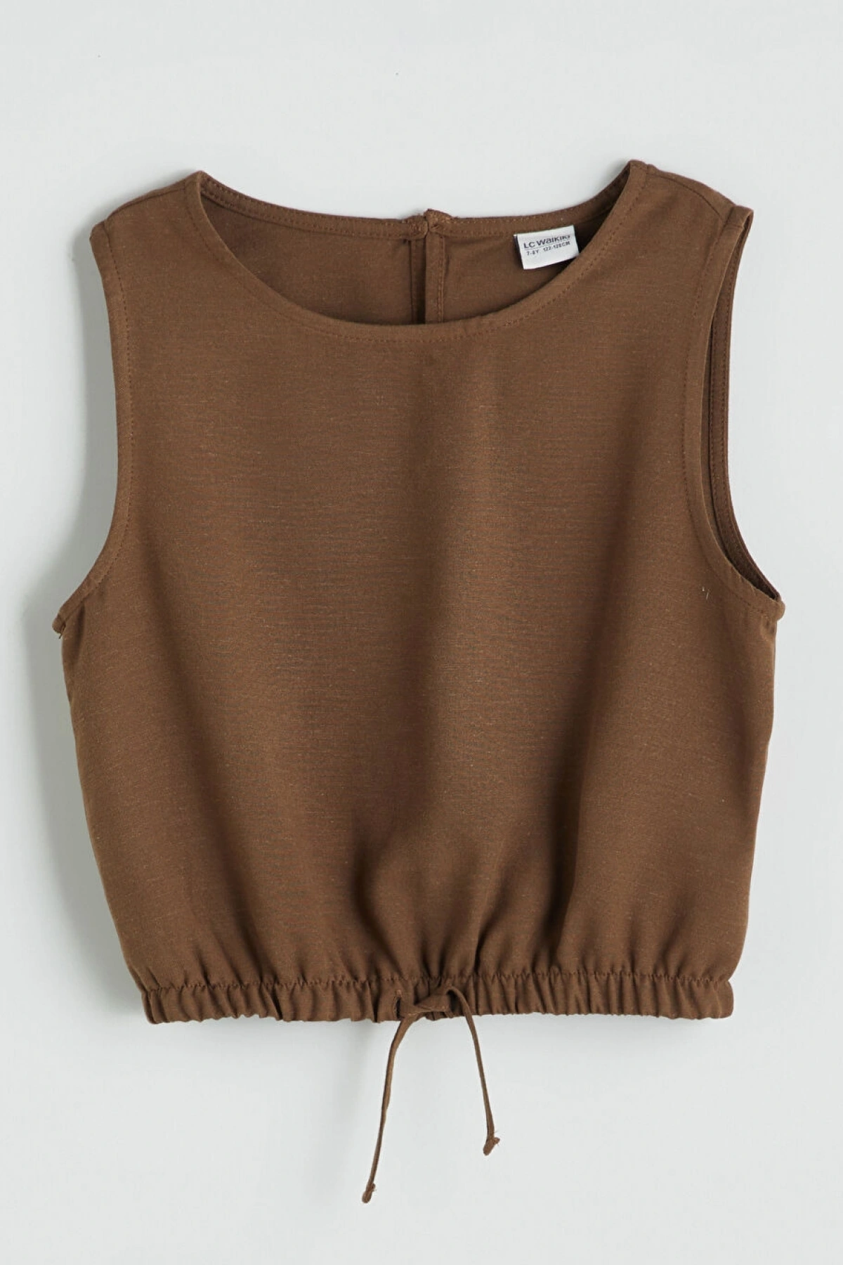 LCW Kids Kahverengi Bisiklet Yaka Keten Karışımlı Kız Çocuk Bluz