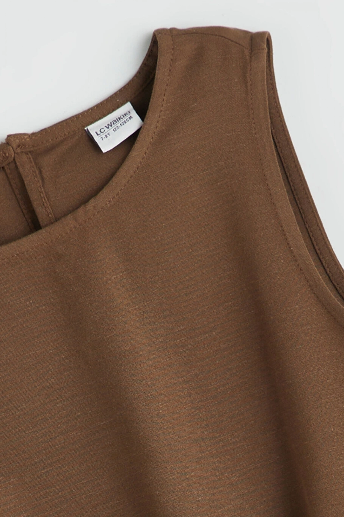 LCW Kids Kahverengi Bisiklet Yaka Keten Karışımlı Kız Çocuk Bluz