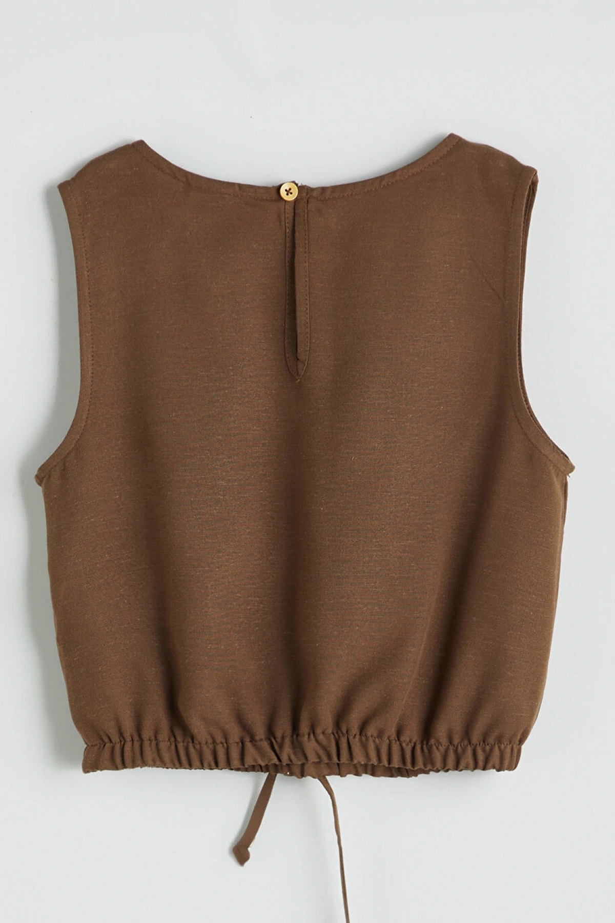 LCW Kids Kahverengi Bisiklet Yaka Keten Karışımlı Kız Çocuk Bluz