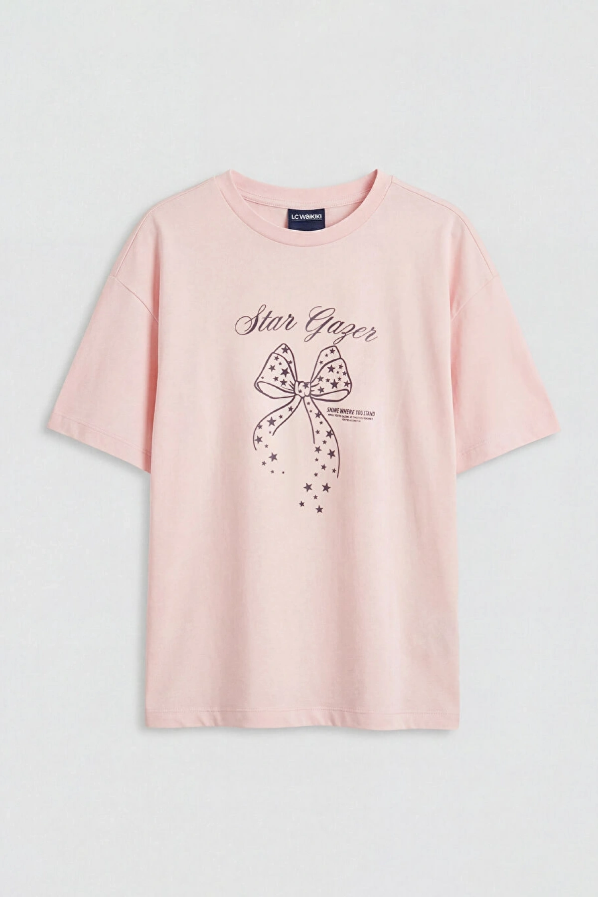 LCW Kids Pembe Bisiklet Yaka Baskılı Kız Çocuk Tişört