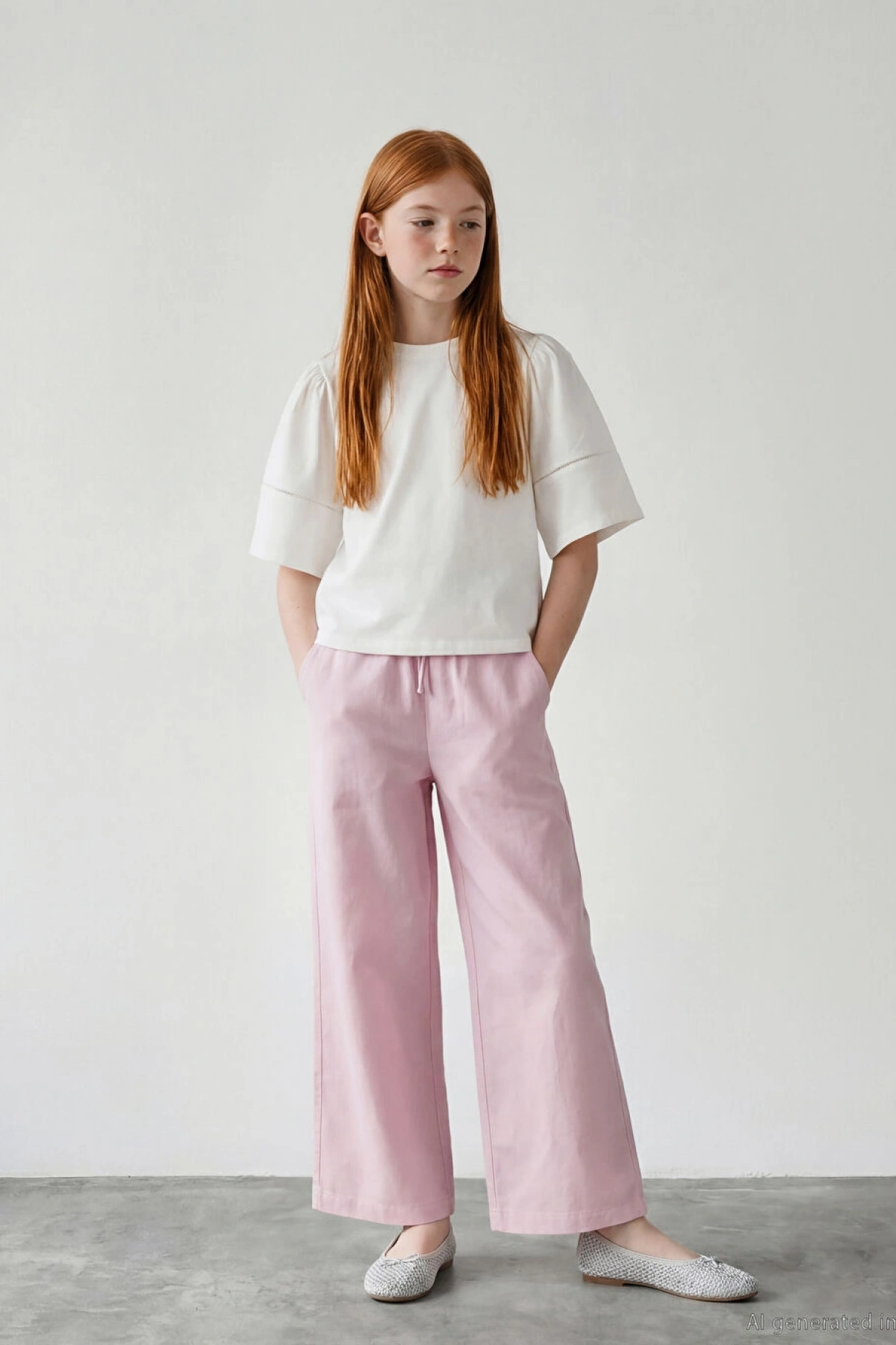 LCW Girls Studio Lila Beli Lastikli Kız Çocuk Poplin Pantolon