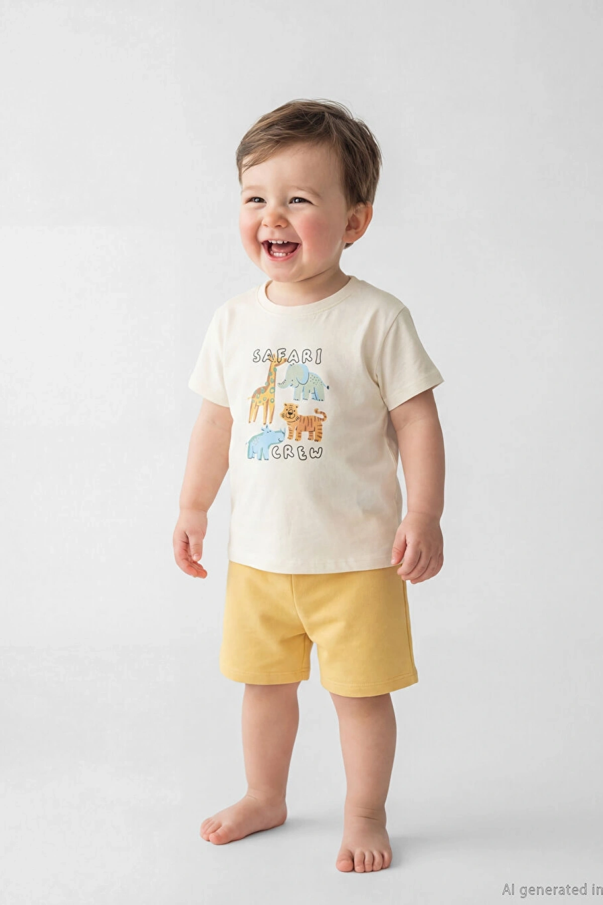 LCW baby Ekru Erkek Bebek Baskılı Tişört Ve Şort