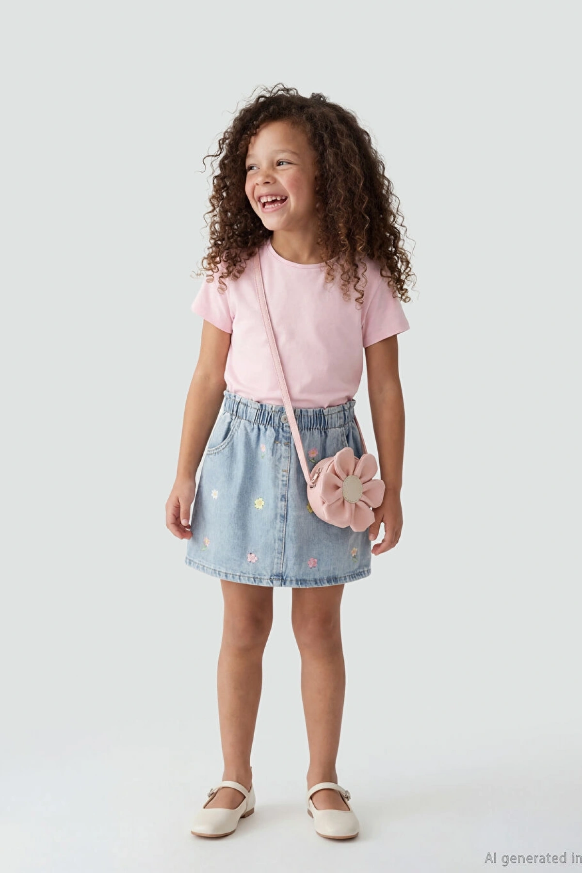 LCW Kids Indigo Çiçek Nakışlı Beli Lastikli Kız Çocuk Jean Etek