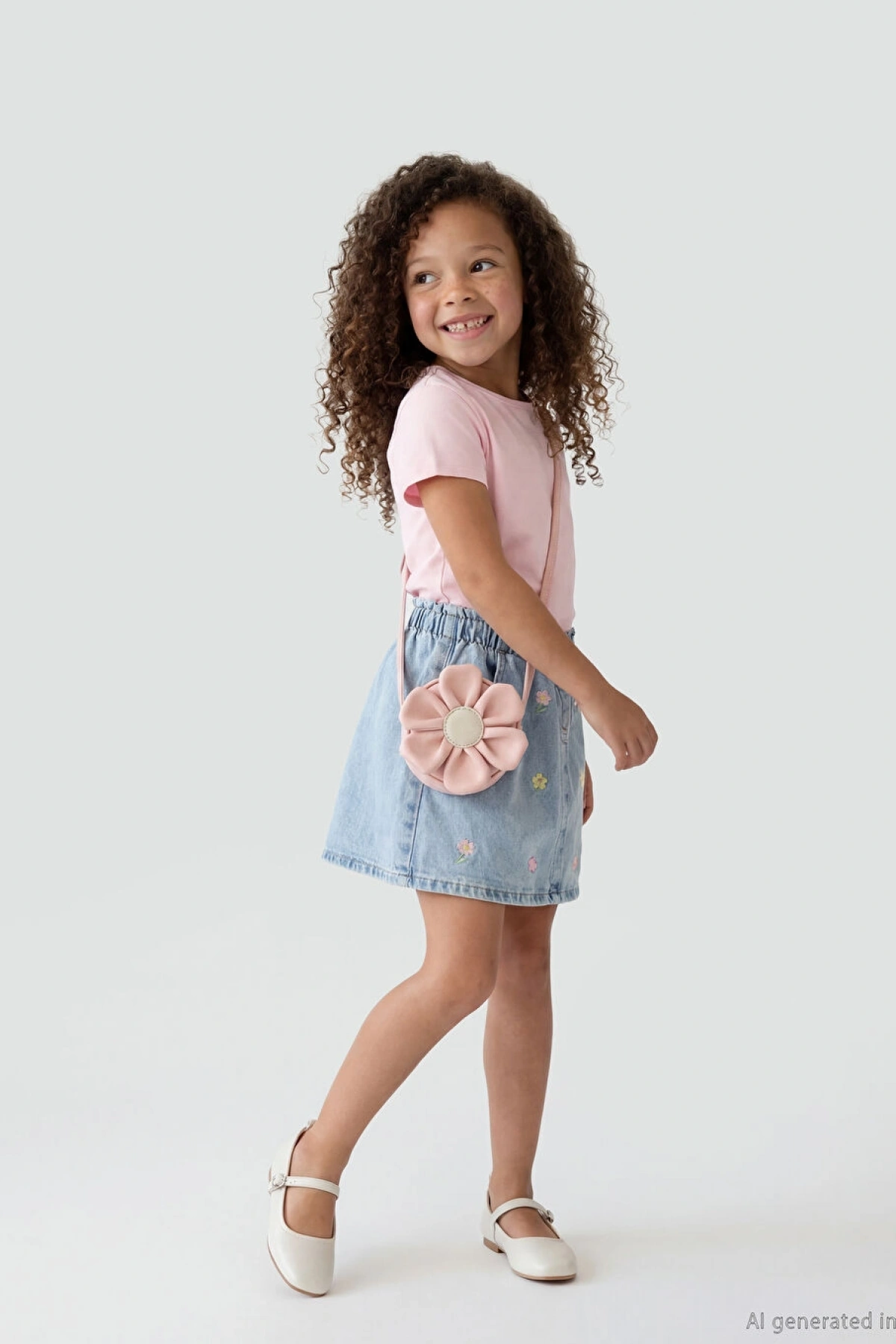 LCW Kids Indigo Çiçek Nakışlı Beli Lastikli Kız Çocuk Jean Etek