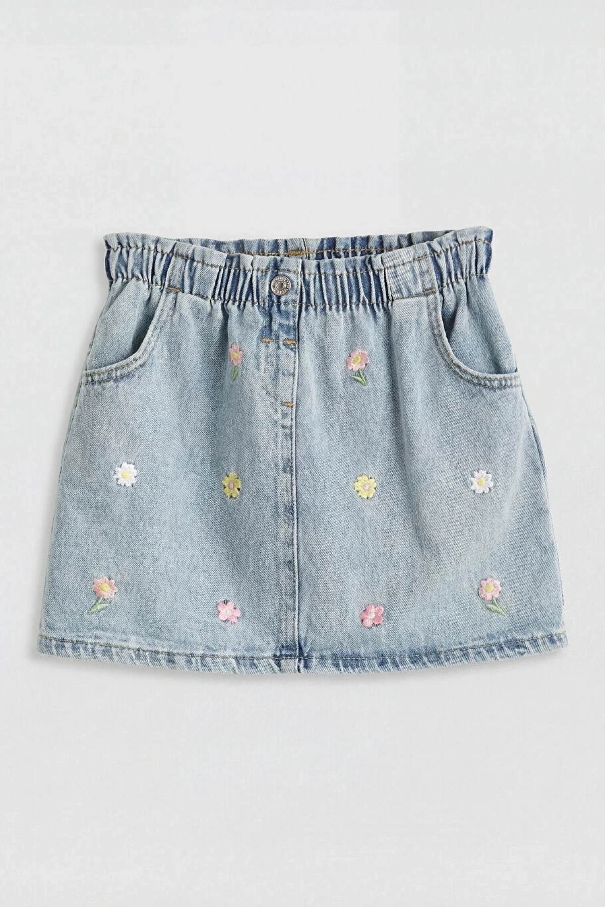 LCW Kids Indigo Çiçek Nakışlı Beli Lastikli Kız Çocuk Jean Etek