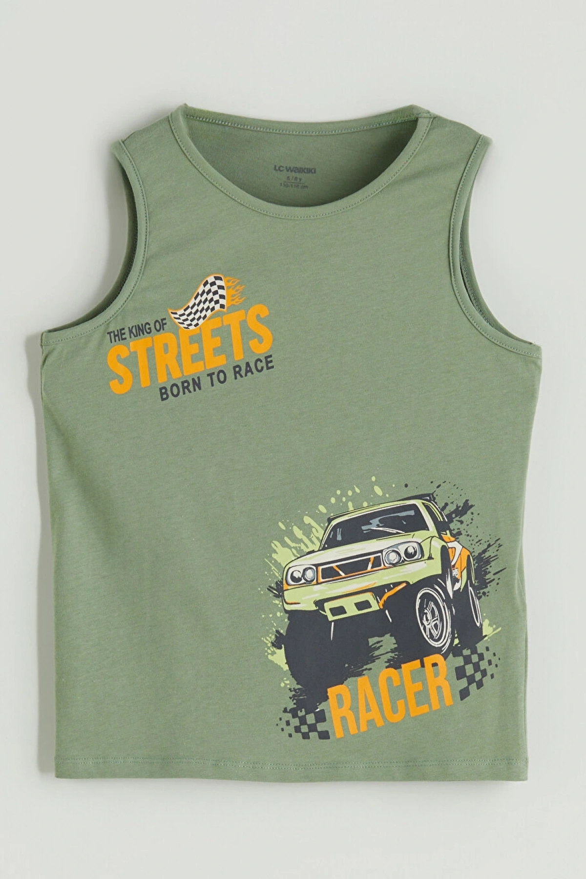 LCW Kids Yeşil Bisiklet Yaka Baskılı Erkek Çocuk Atlet