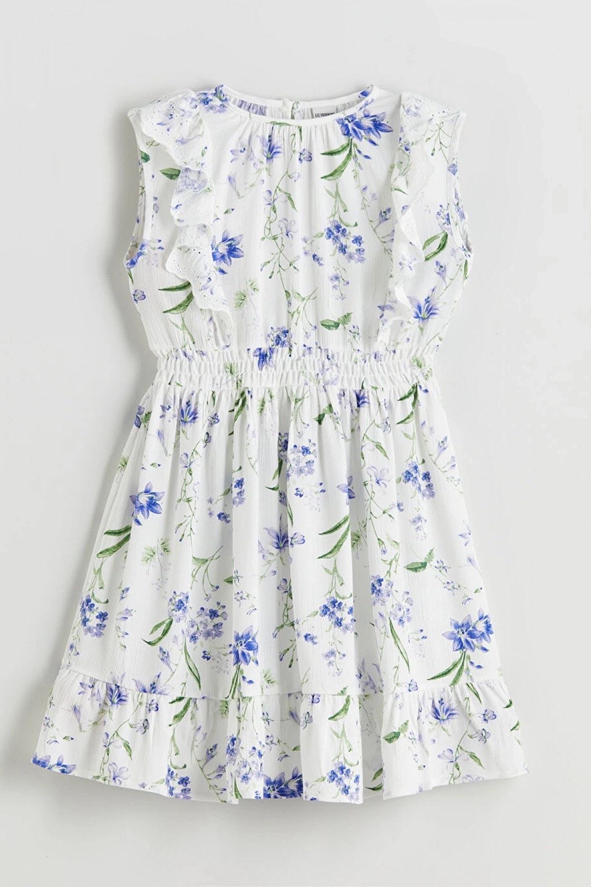 LCW Kids Beyaz Bisiklet Yaka Çiçekli Kız Çocuk Elbise