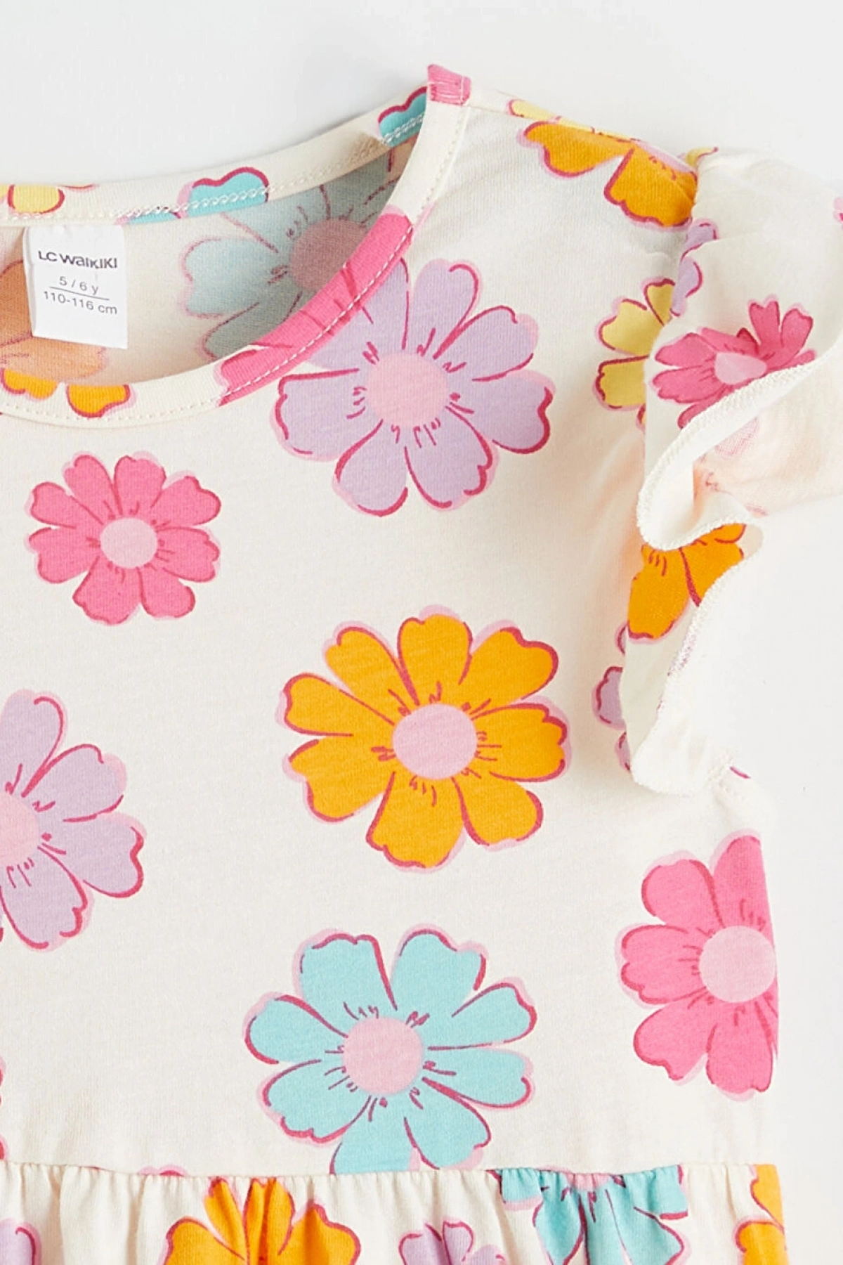 LCW Kids Ekru Çiçek Desenli Kız Çocuk Elbise