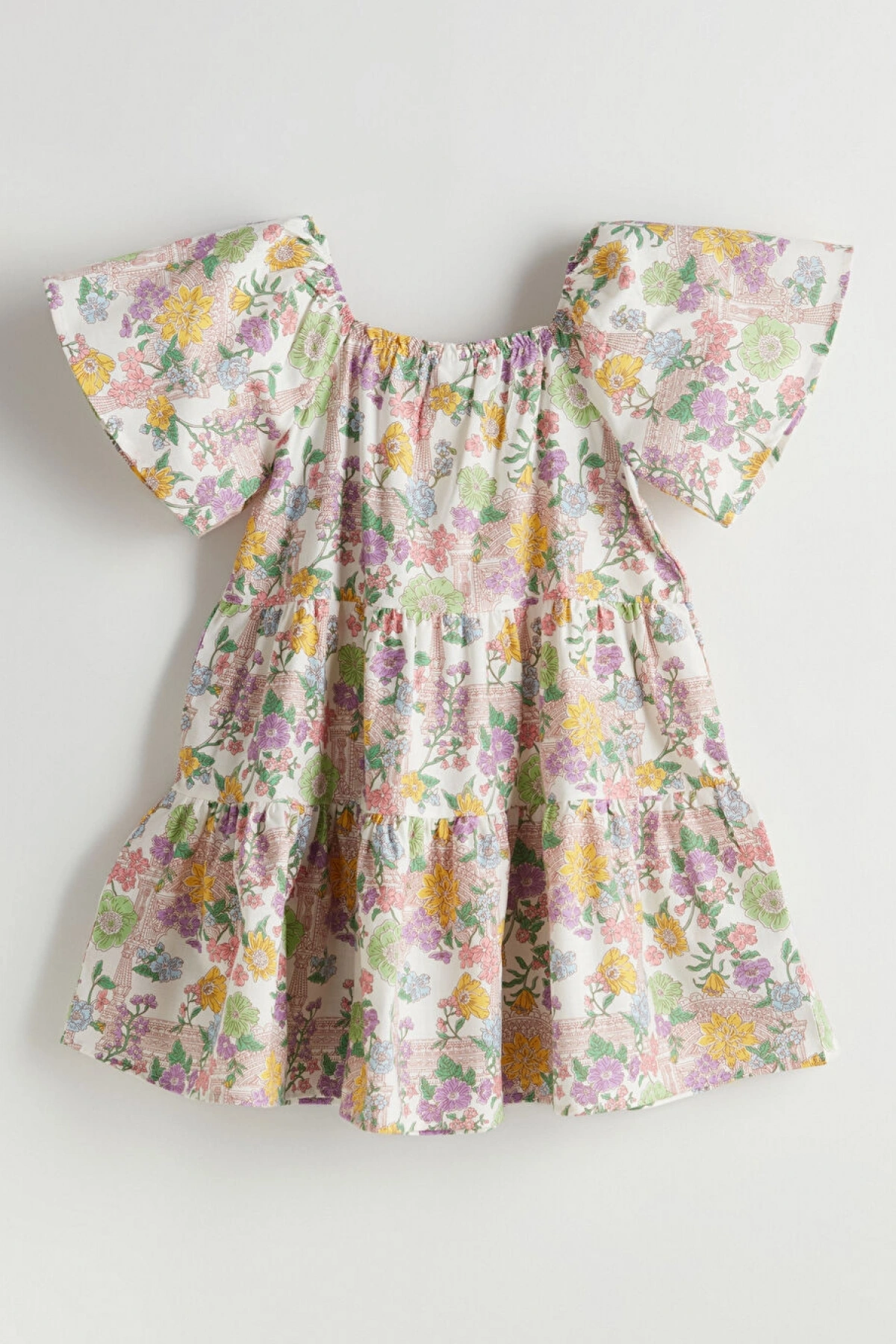 LCW Kids Ekru Kare Yaka Çiçekli Kız Çocuk Elbise