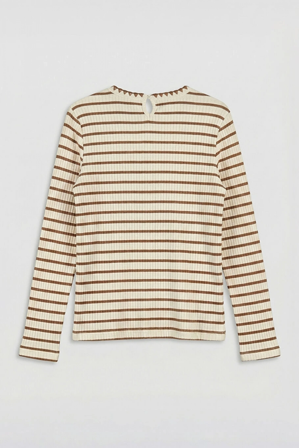 LCW Kids Bej Bisiklet Yaka Çizgili Kız Çocuk Tişört