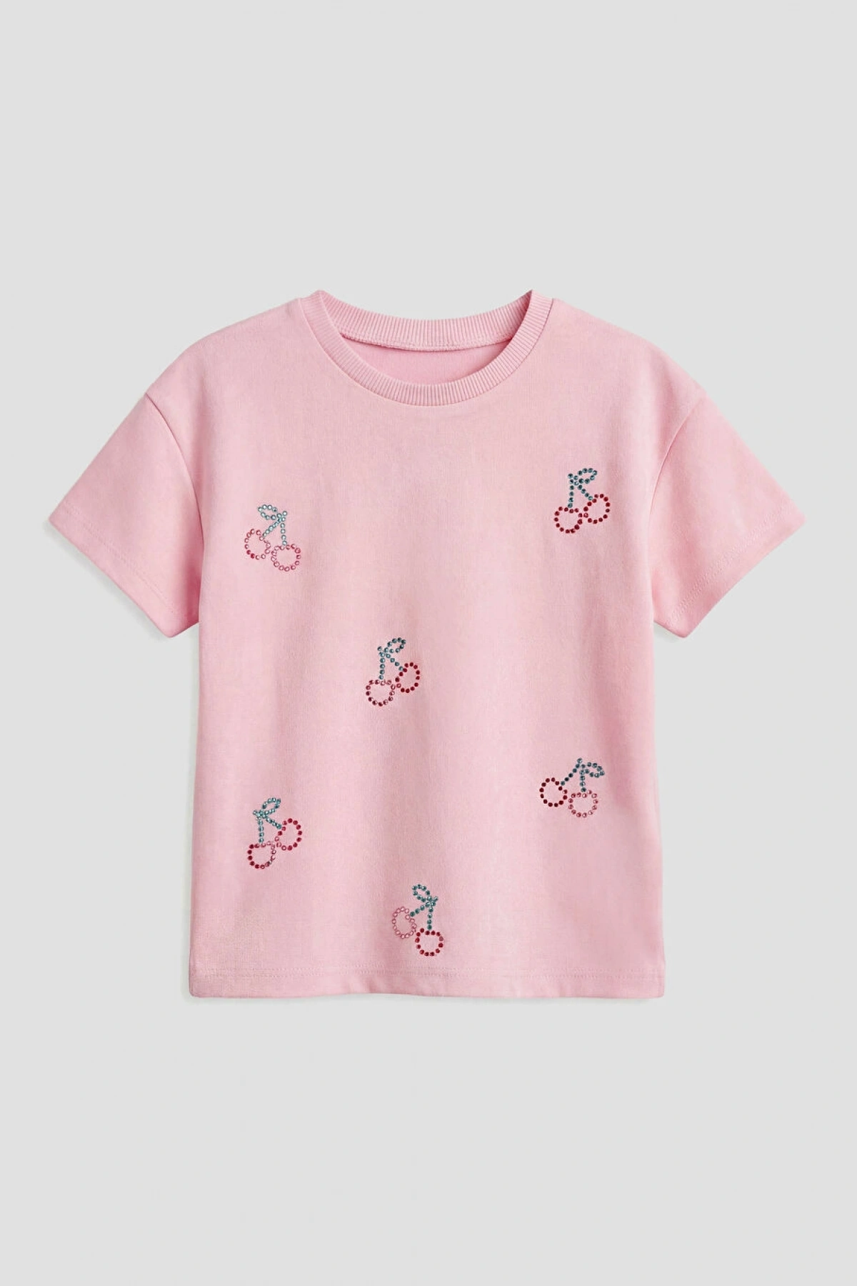 LCW Kids Pembe Fiyonk Baskılı Taşlı Kız Çocuk Tişört