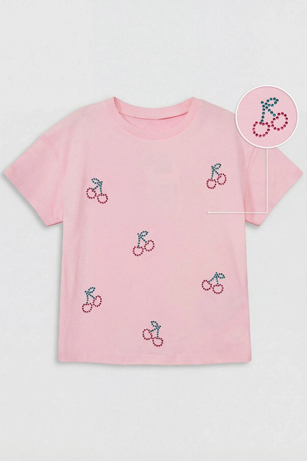 LCW Kids Pembe Fiyonk Baskılı Taşlı Kız Çocuk Tişört