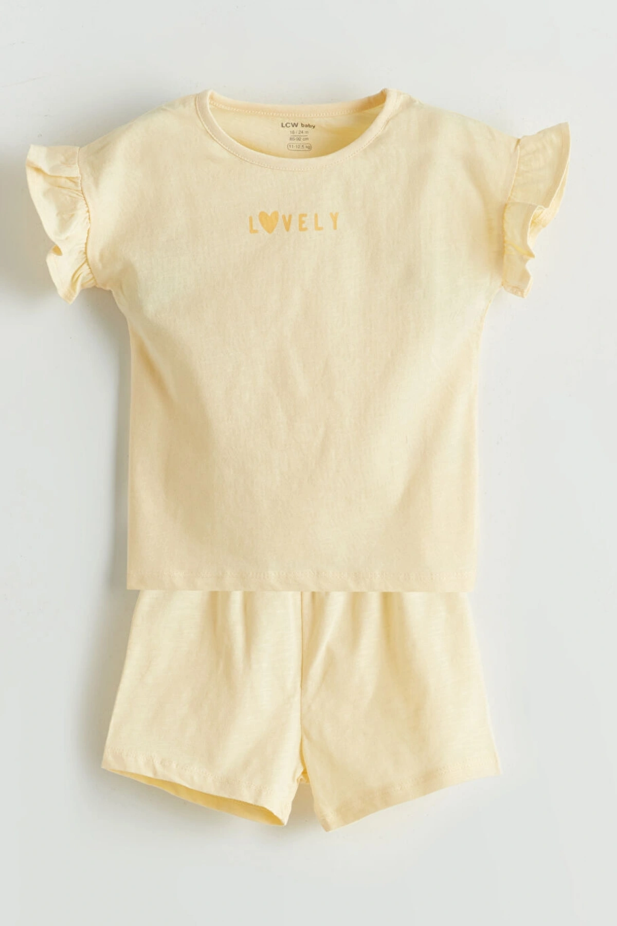 LCW baby Sarı Bisiklet Yaka Kız Bebek Şortlu Pijama Takımı