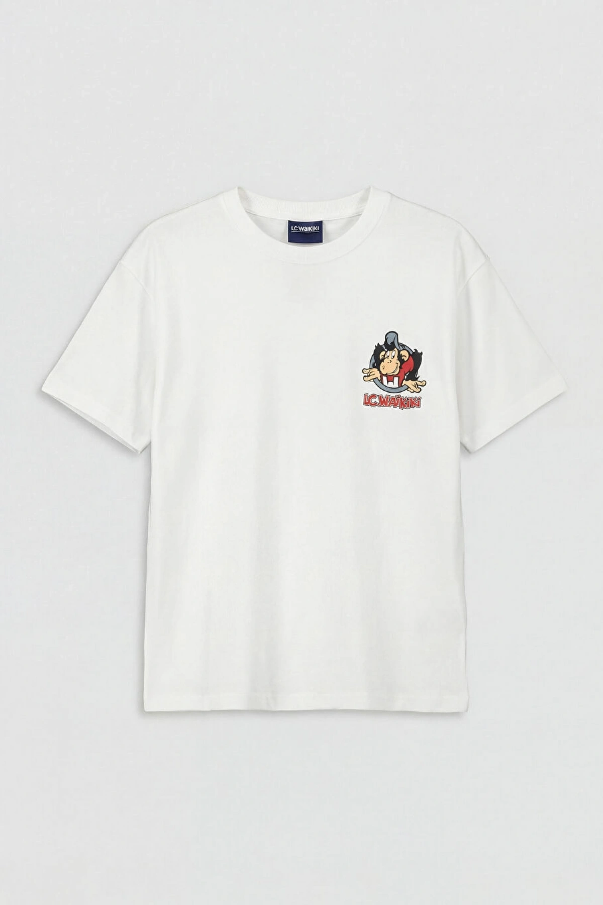 LCW Kids Ekru Nostaljik Maymun Baskılı Erkek Çocuk Tişört