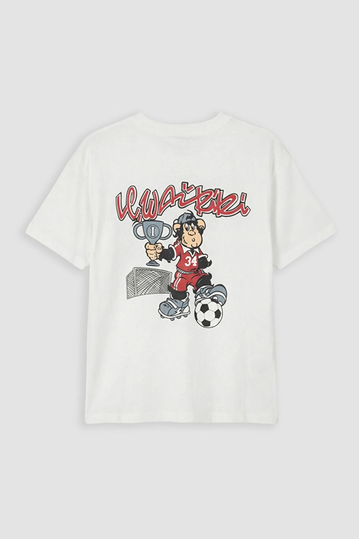 LCW Kids Ekru Nostaljik Maymun Baskılı Erkek Çocuk Tişört