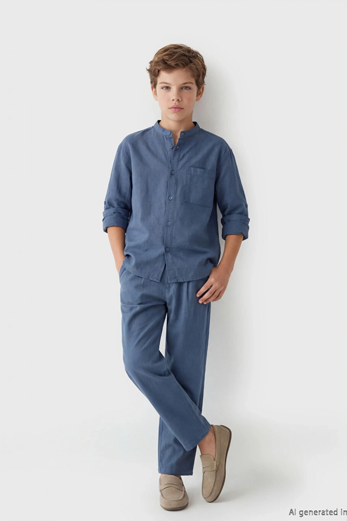 LCW Kids Indigo Keten Karışımlı Pileli Erkek Çocuk Pantolon