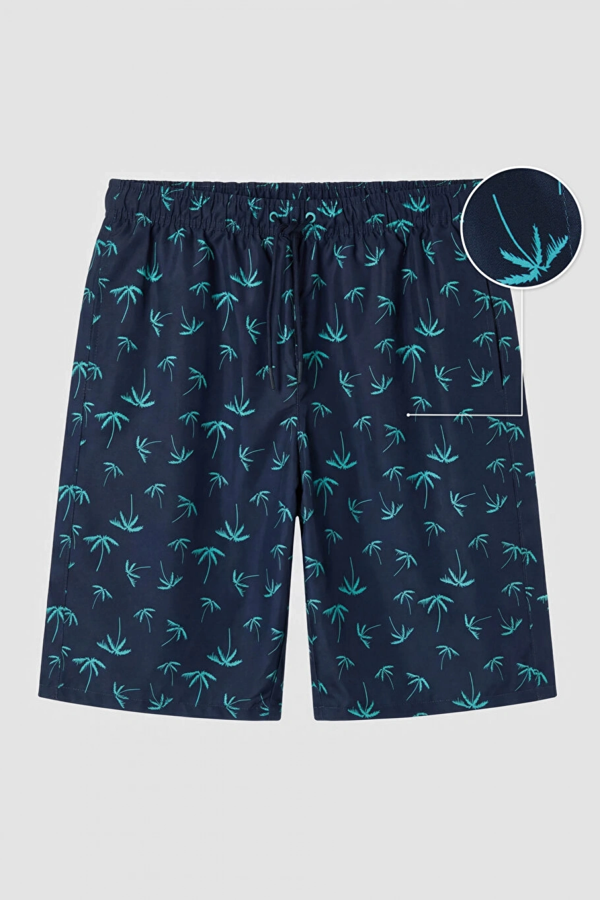 LCW Lacivert Diz Hizası Boy Palmiye Desenli Erkek Deniz Şortu