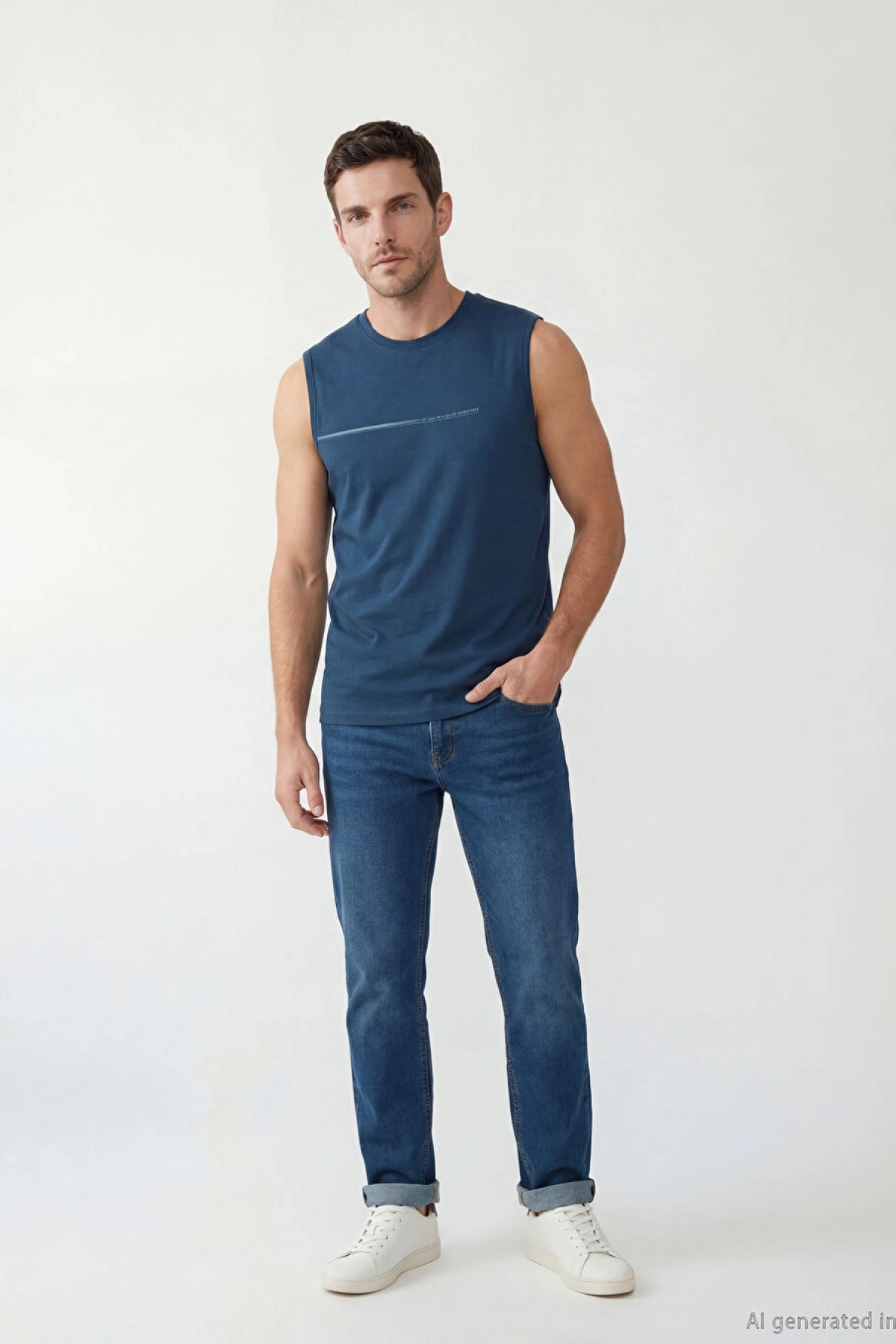 LCWAIKIKI Classic Lacivert Bisiklet Yaka Baskılı Erkek Kolsuz Tişört