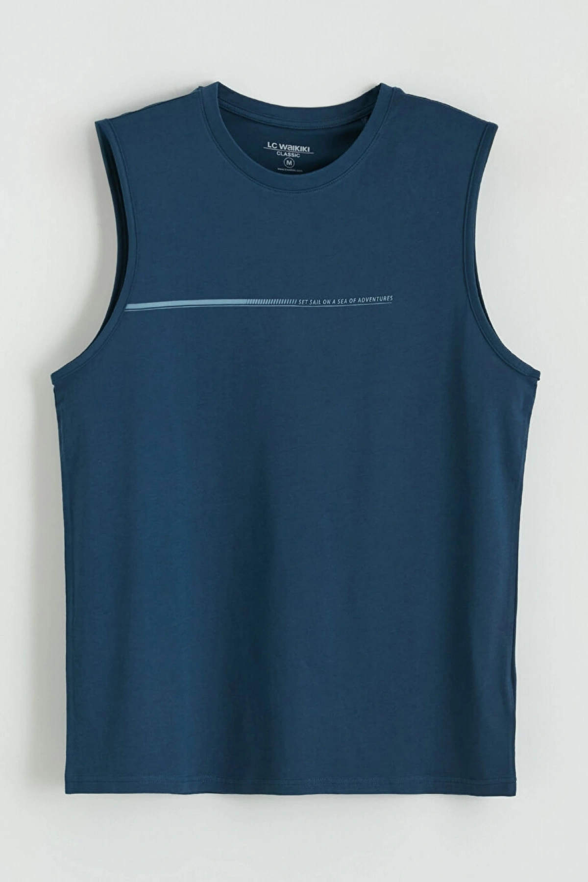 LCWAIKIKI Classic Lacivert Bisiklet Yaka Baskılı Erkek Kolsuz Tişört