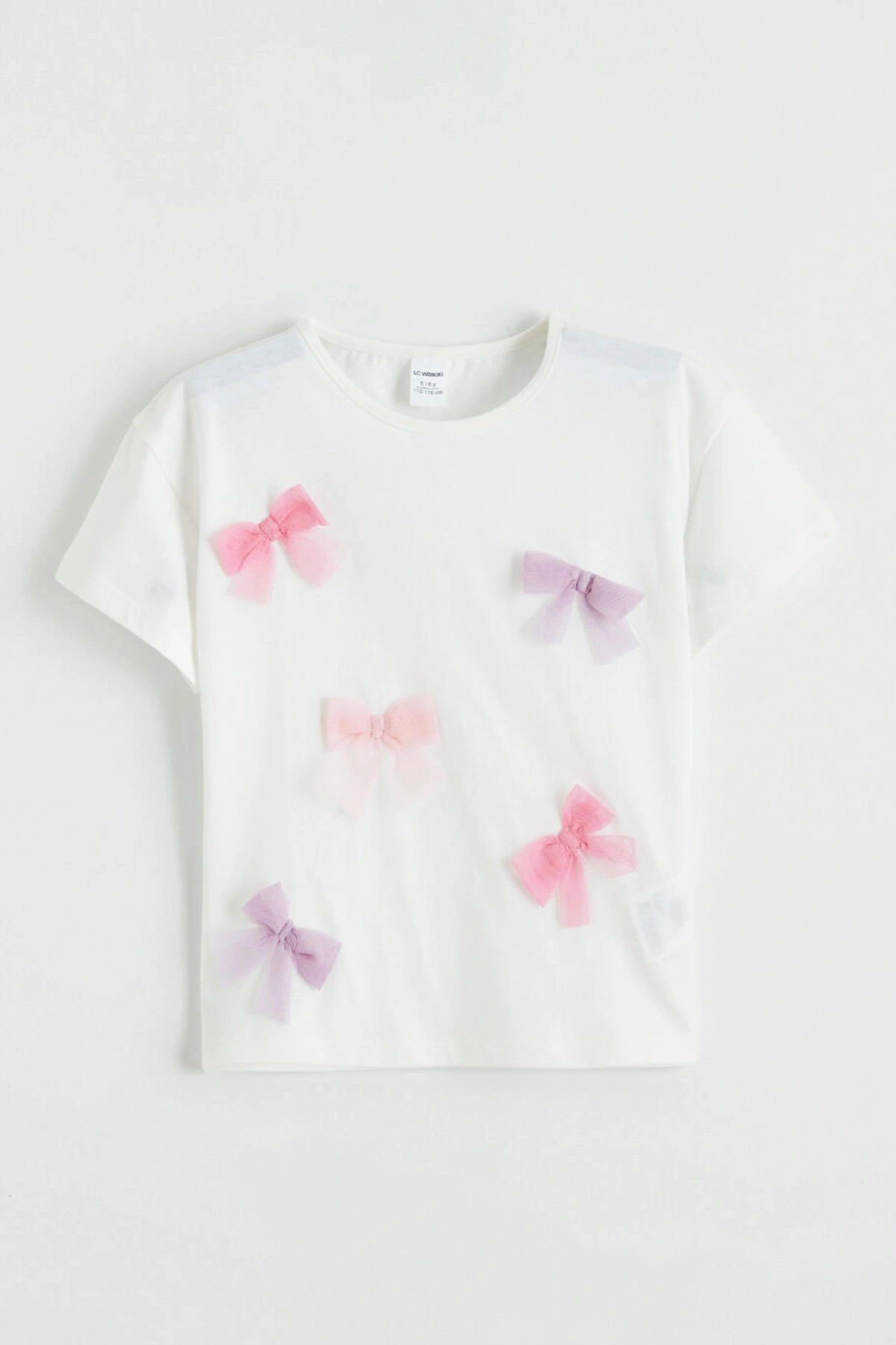 LCW Kids Ekru Kurdele Nakışlı Kız Çocuk Tişört