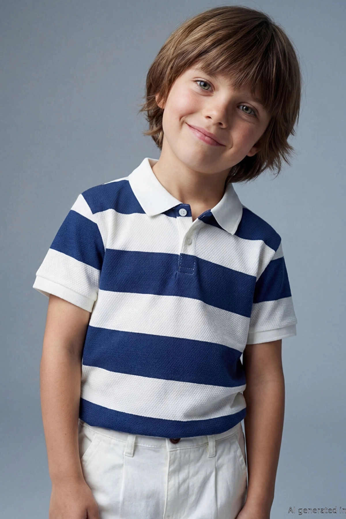 LCW Kids Indigo Polo Yaka Çizgili Erkek Çocuk Tişört