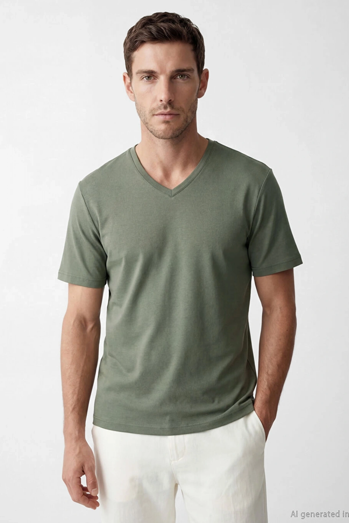 LCWAIKIKI Classic Yeşil V Yaka Erkek Tişört