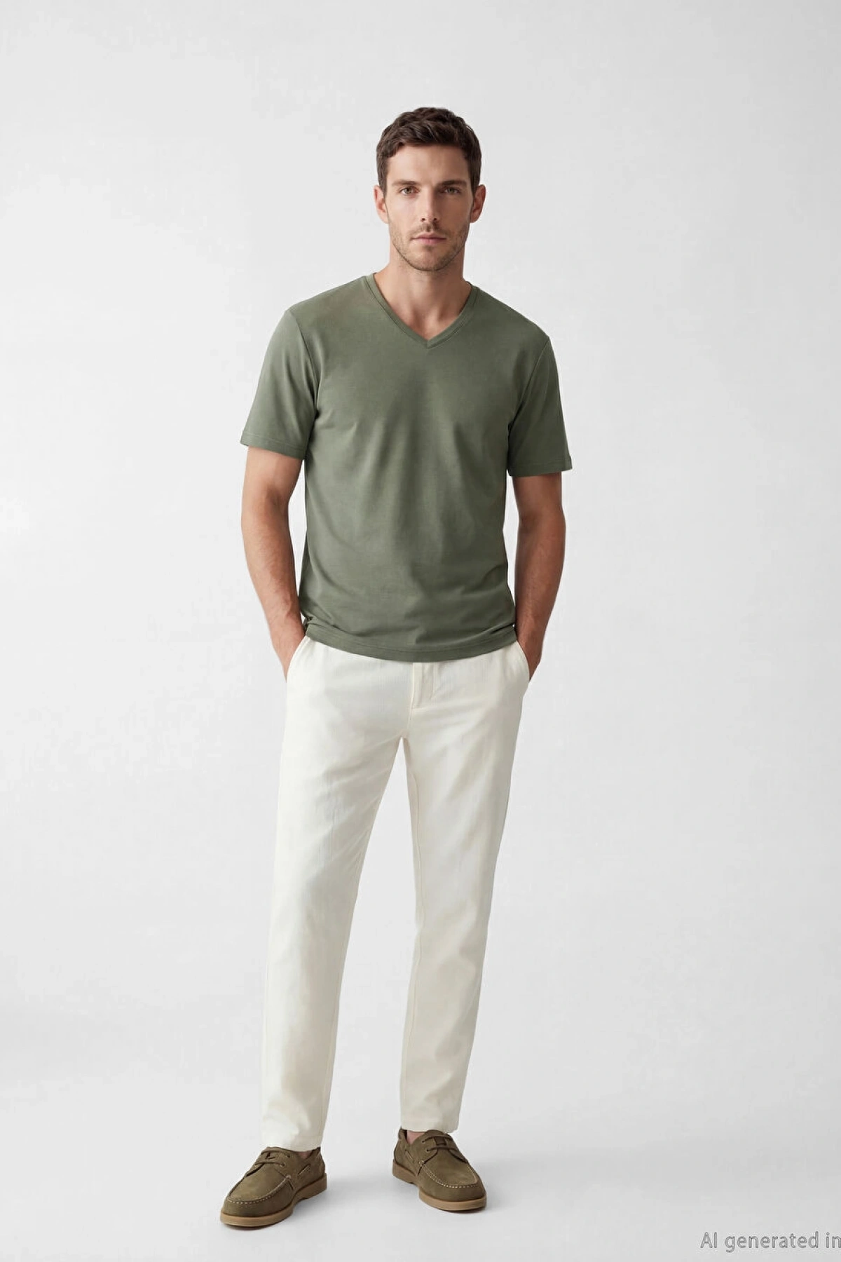 LCWAIKIKI Classic Yeşil V Yaka Erkek Tişört