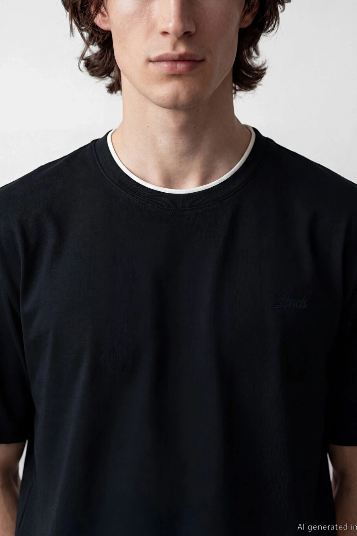 XSIDE Siyah Bisiklet Yaka Nakışlı Erkek Tişört