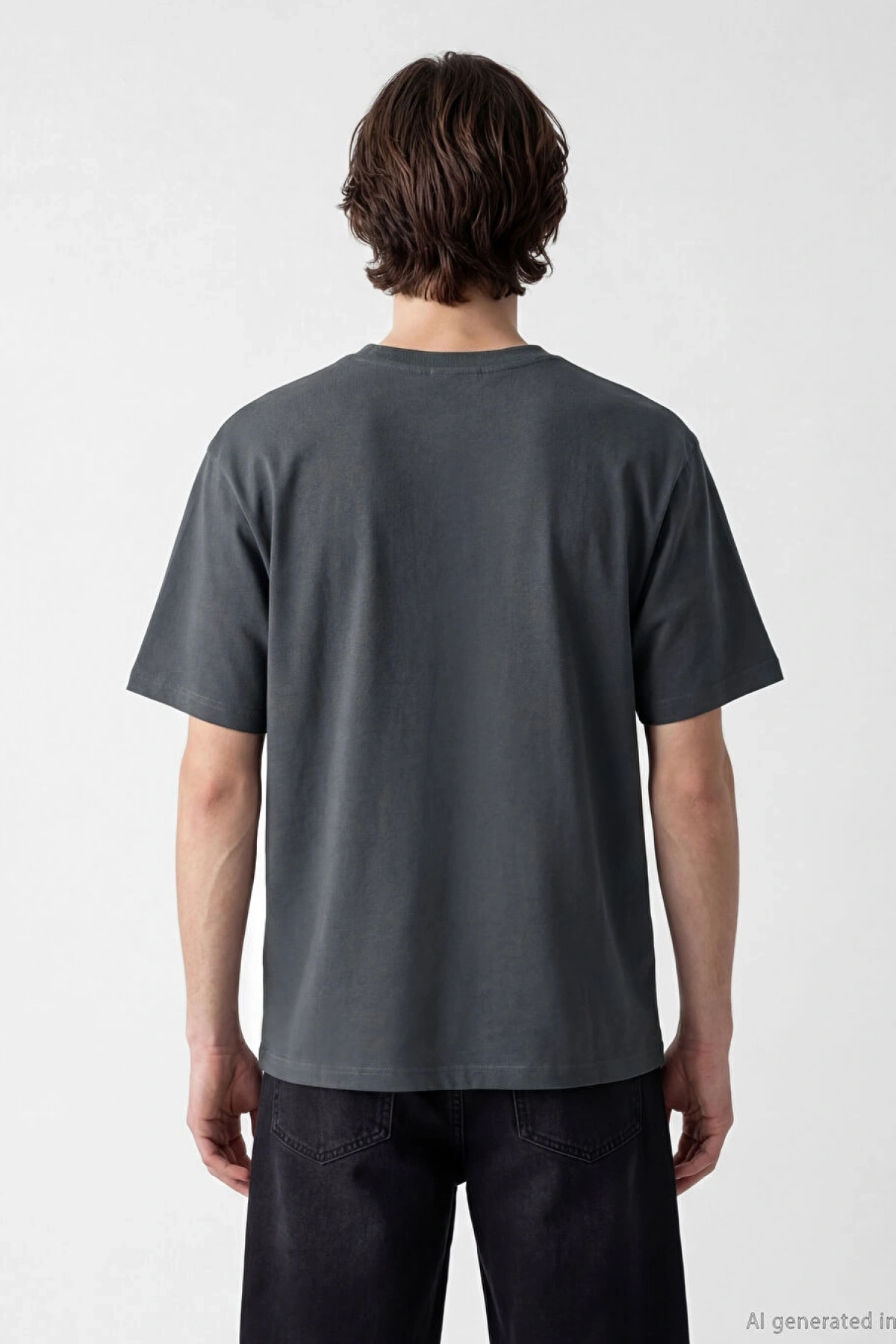 XSIDE Antrasit Bisiklet Yaka Nakışlı Erkek Tişört