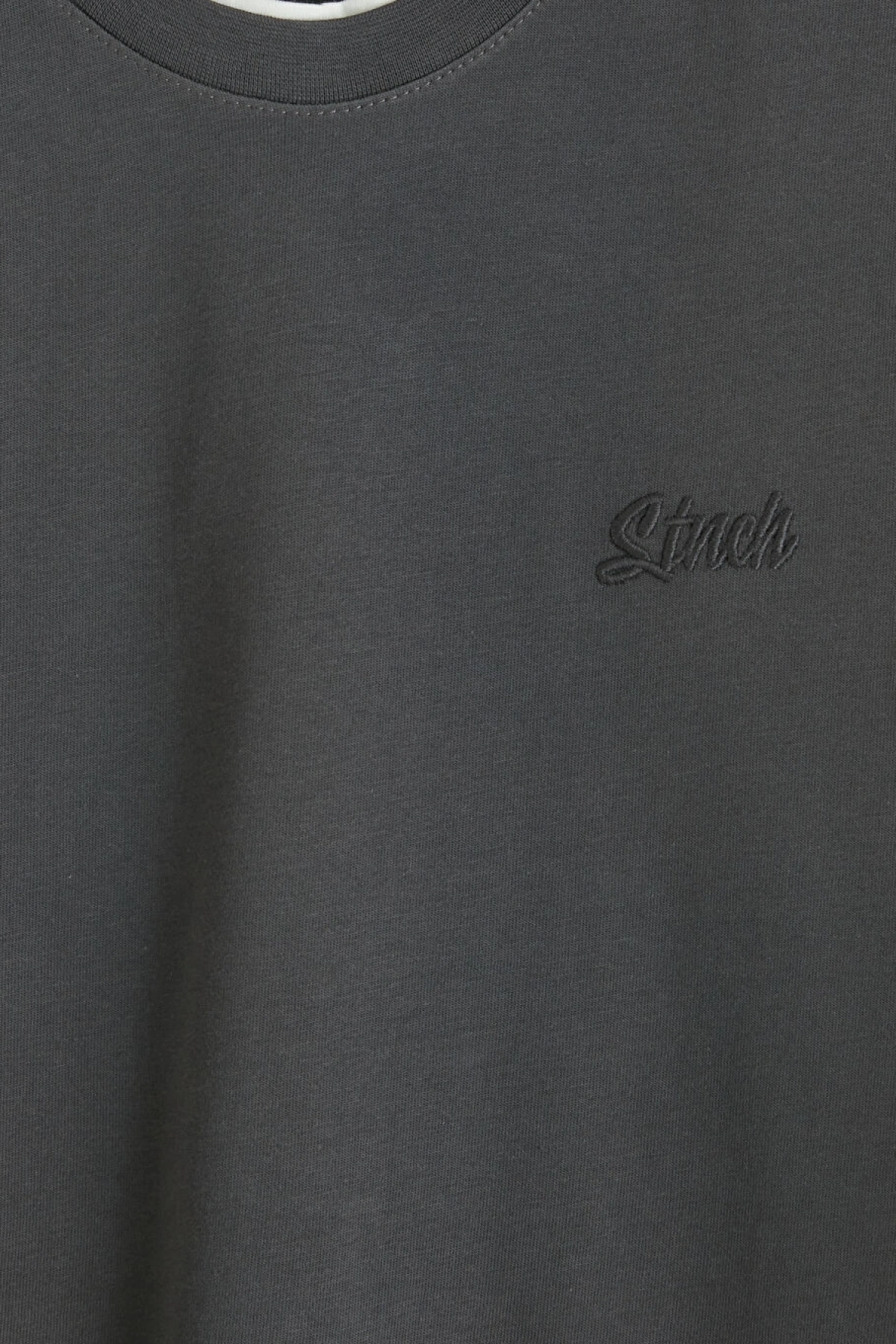 XSIDE Antrasit Bisiklet Yaka Nakışlı Erkek Tişört