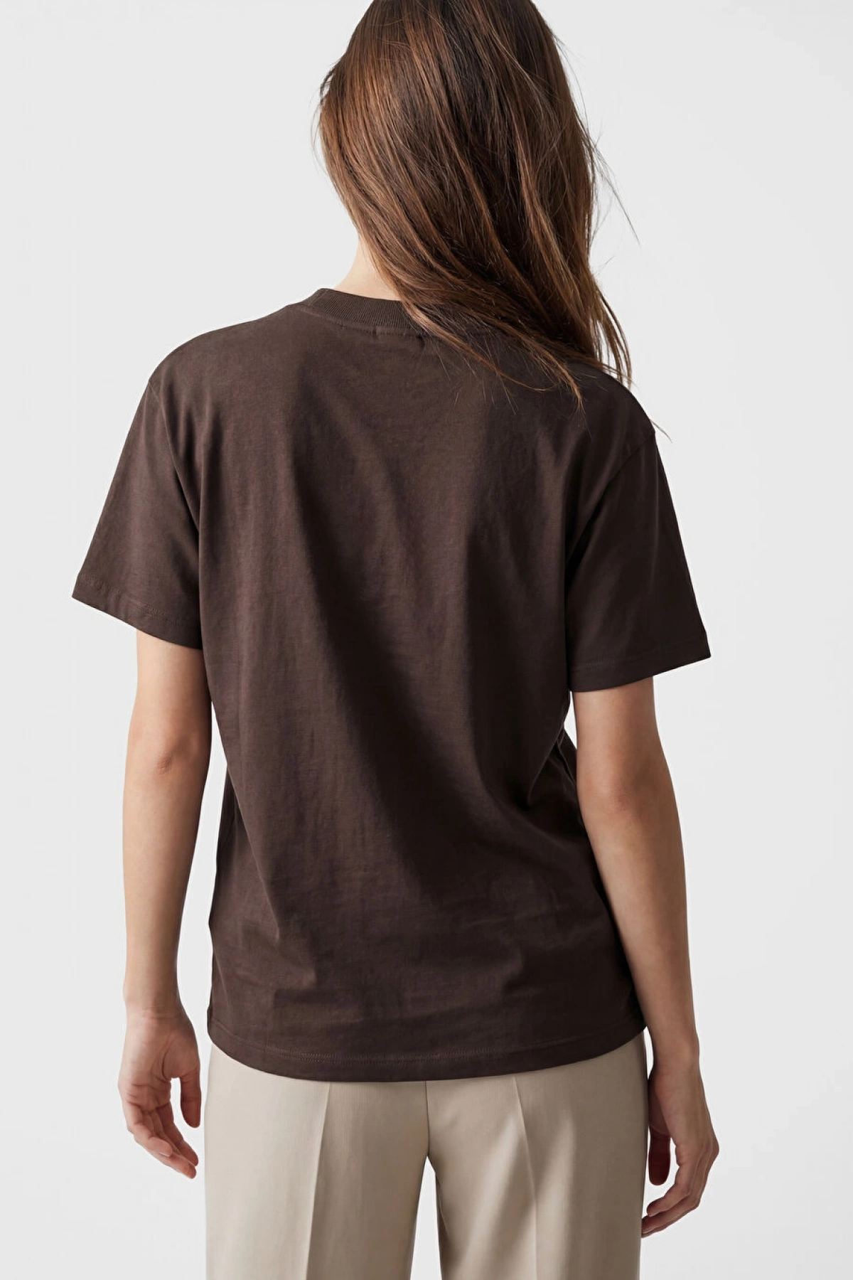 LCW Modest Kahverengi Bisiklet Yaka Paris Baskılı Kadın Tişört