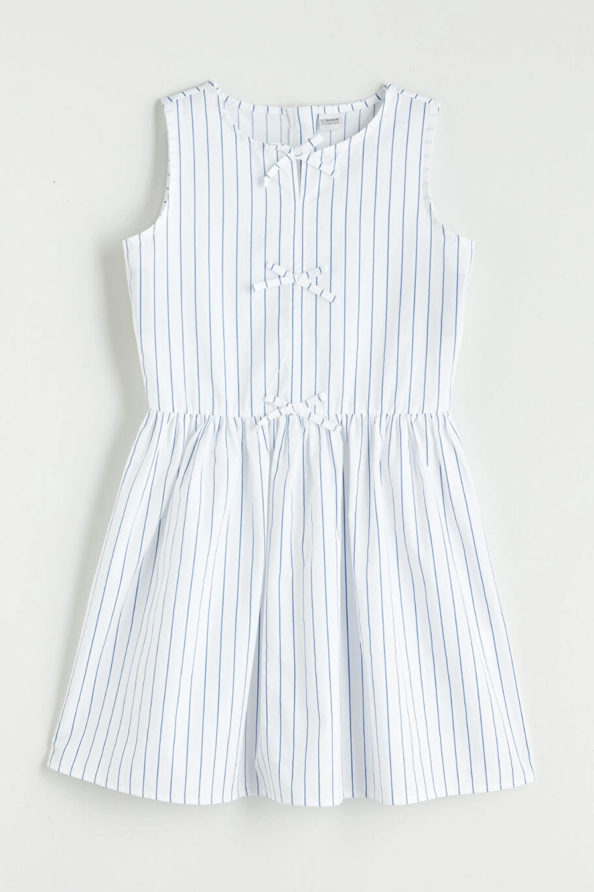 LCW Kids Beyaz Bisiklet Yaka Çizgili Kız Çocuk Elbise