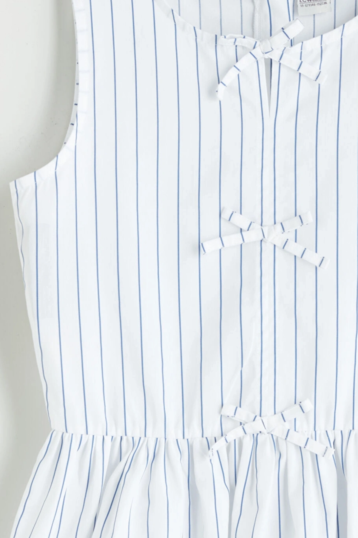 LCW Kids Beyaz Bisiklet Yaka Çizgili Kız Çocuk Elbise