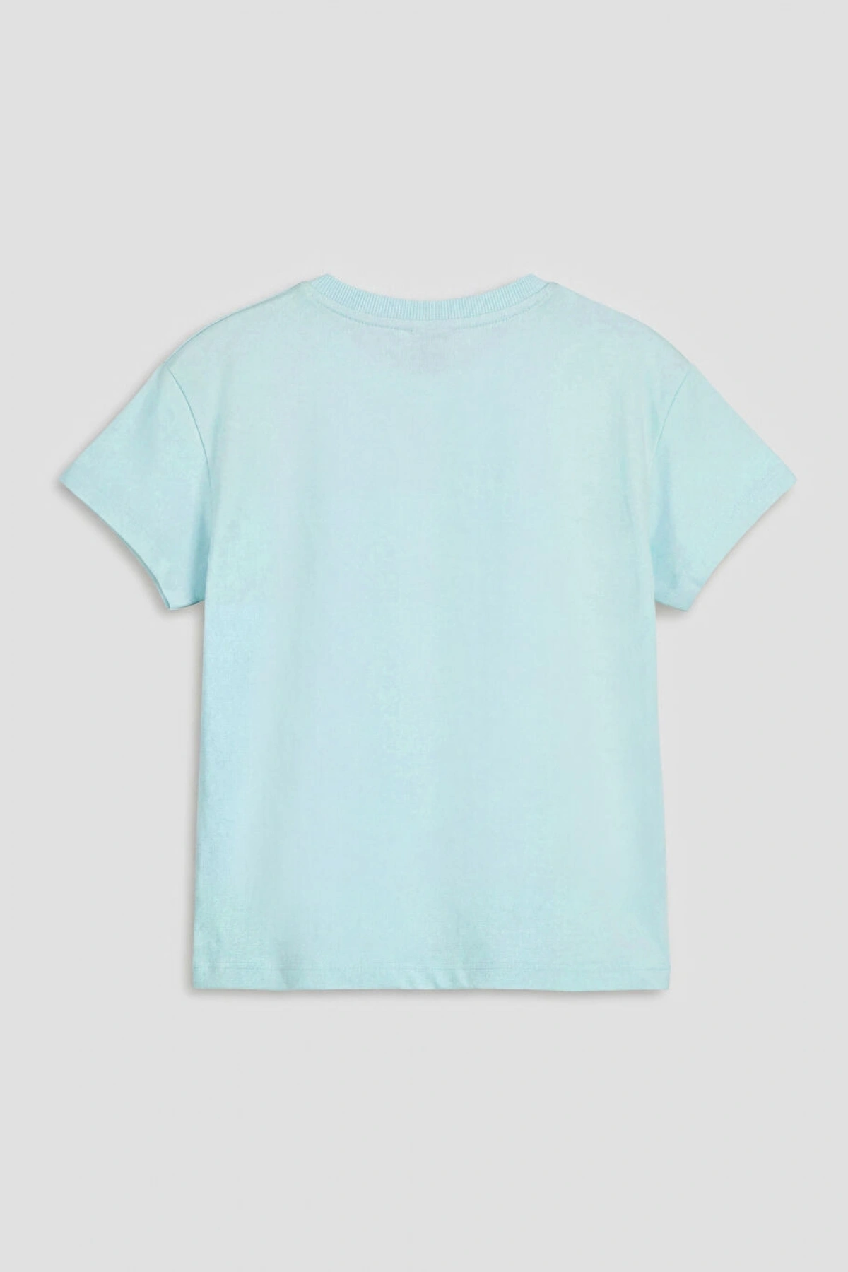 LCW Kids Turkuaz Bisiklet Yaka Nakışlı Kız Çocuk Tişört