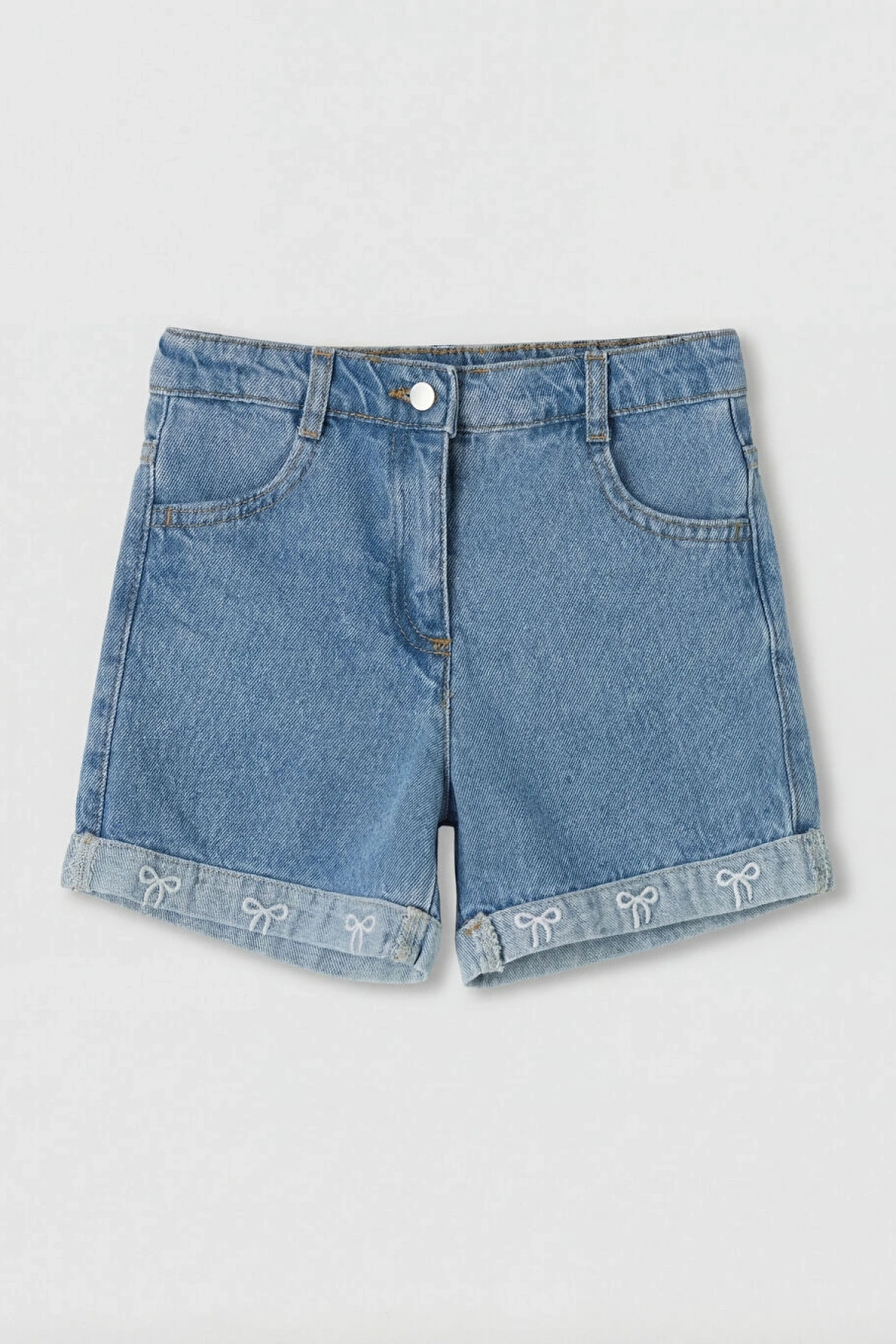 LCW Kids Indigo Fiyonk Nakışlı Kız Çocuk Jean Şort