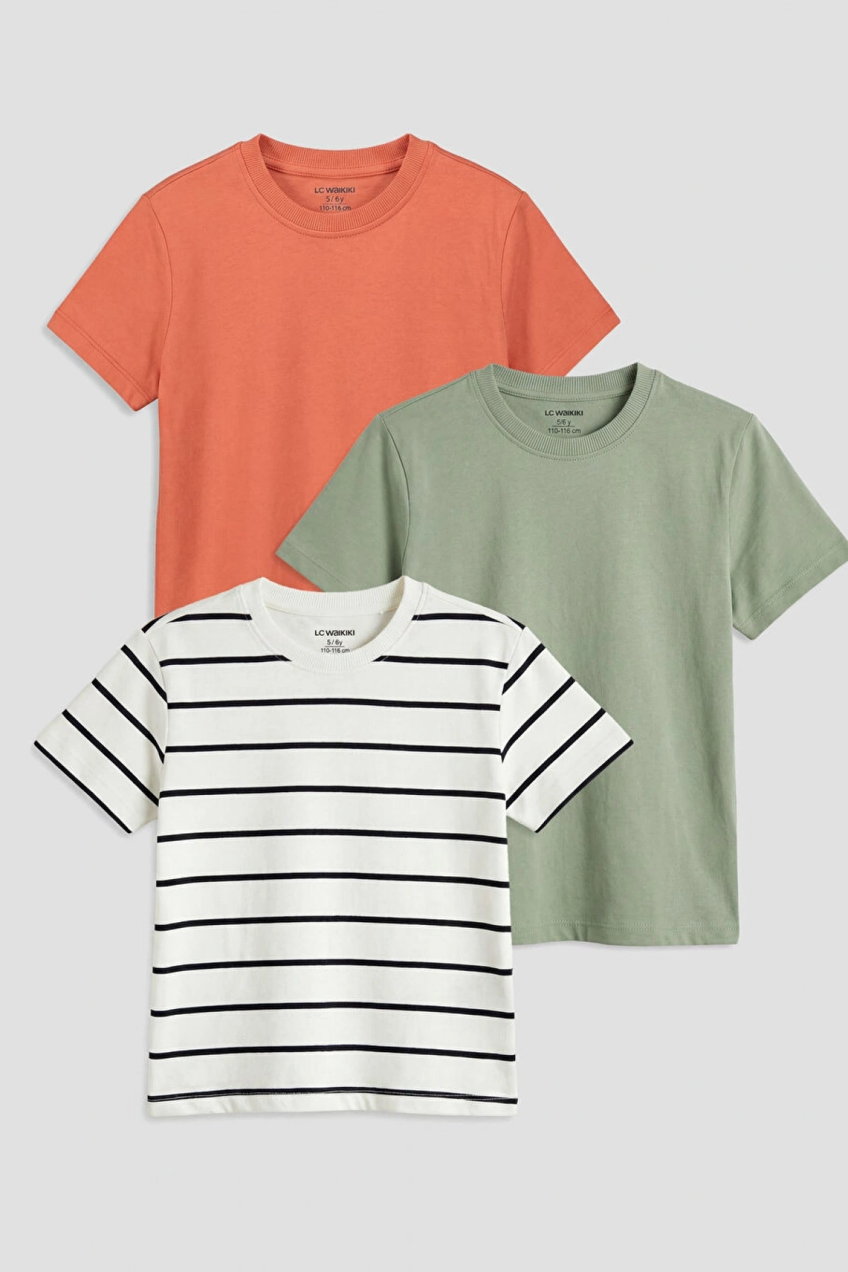 LCW Kids Yeşil Bisiklet Yaka Erkek Çocuk Tişört 3lü