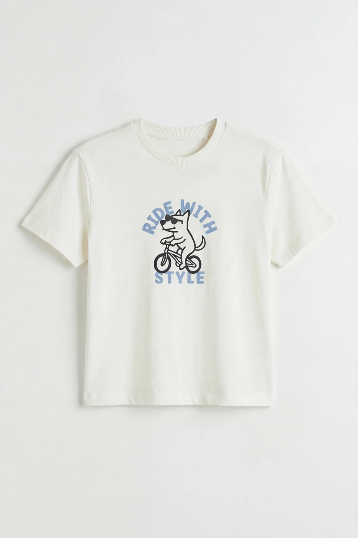LCW Kids Bej Bisiklet Yaka Baskılı Erkek Çocuk Tişört