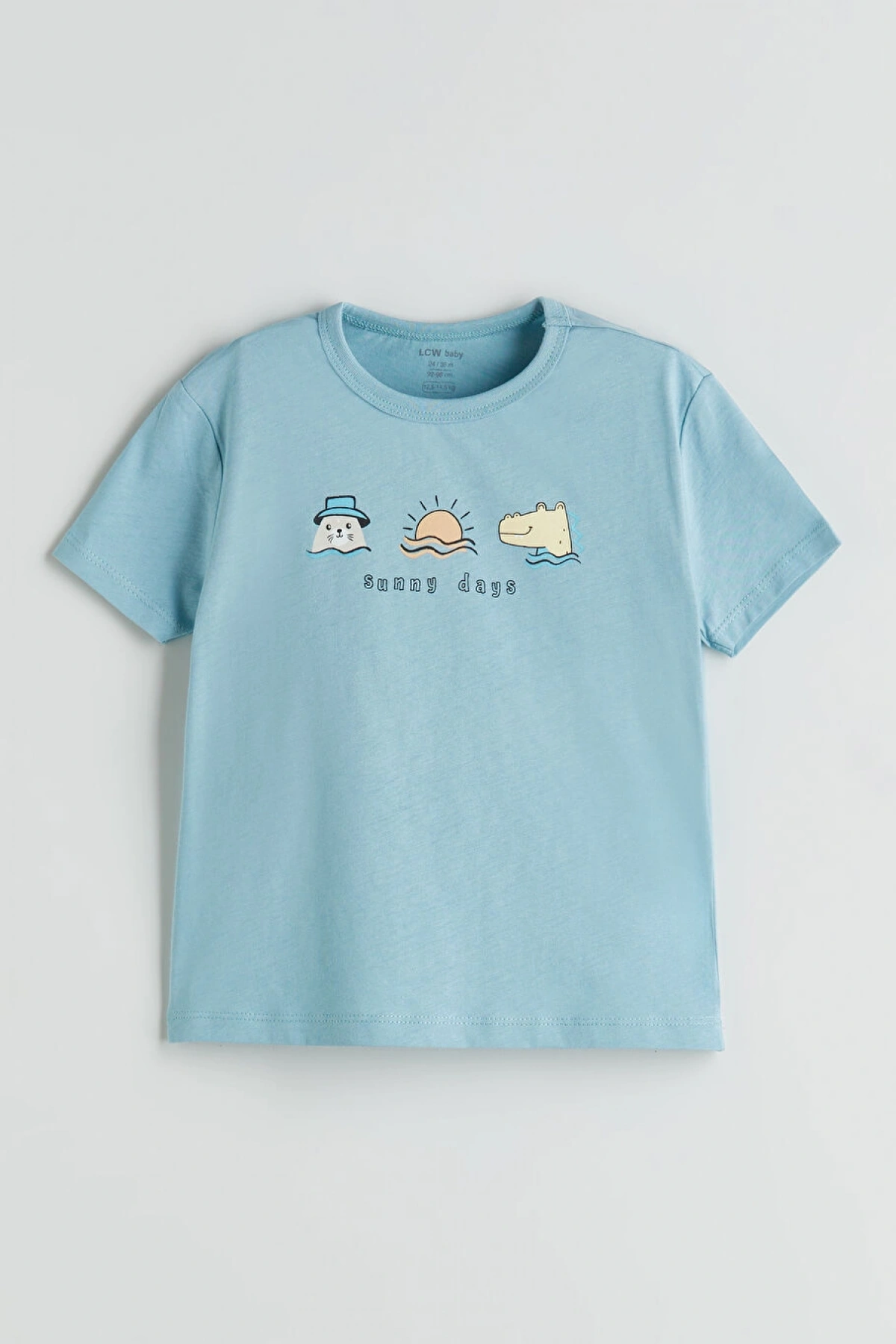 LCW baby Mavi Baskılı Erkek Bebek Tişört Ve Şort 3lü Takım