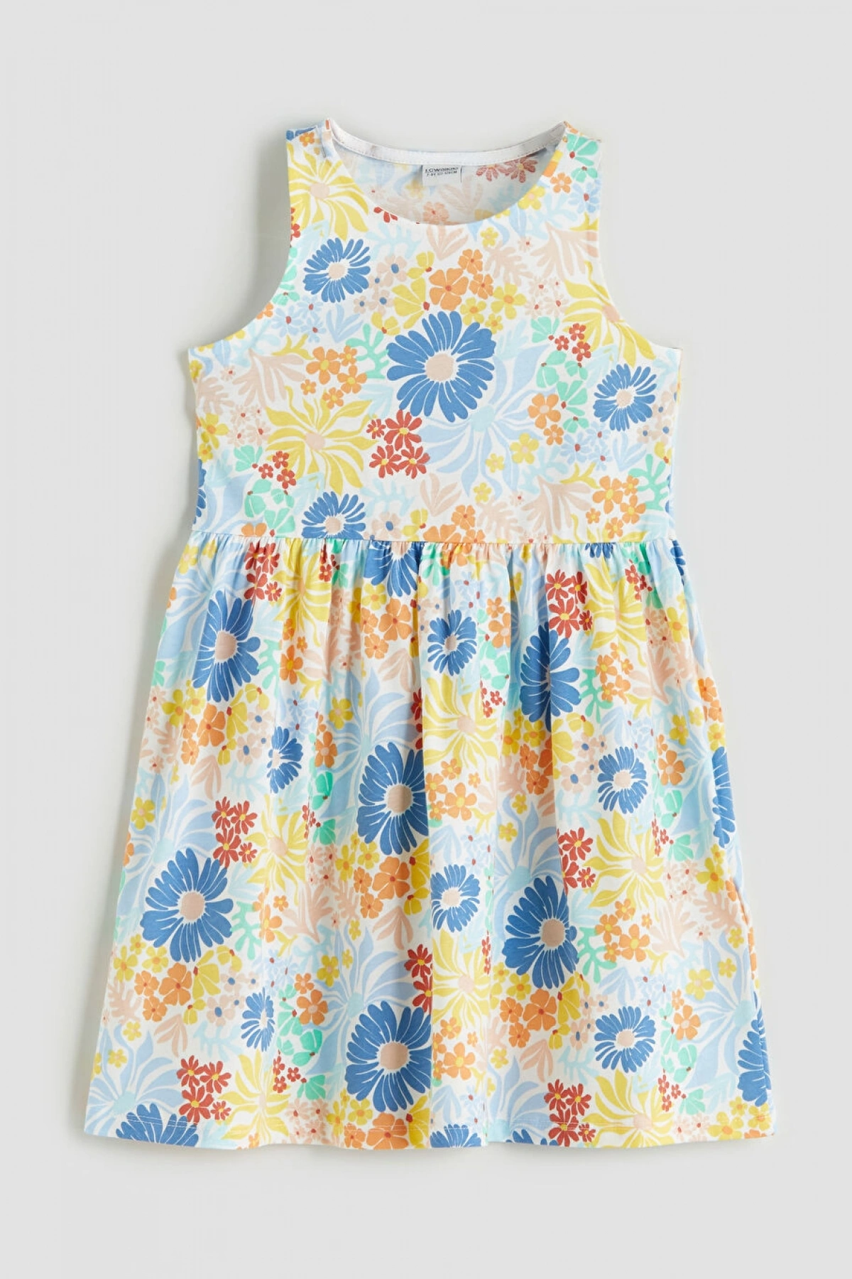 LCW Kids Ekru Bisiklet Yaka Çiçekli Kız Çocuk Elbise