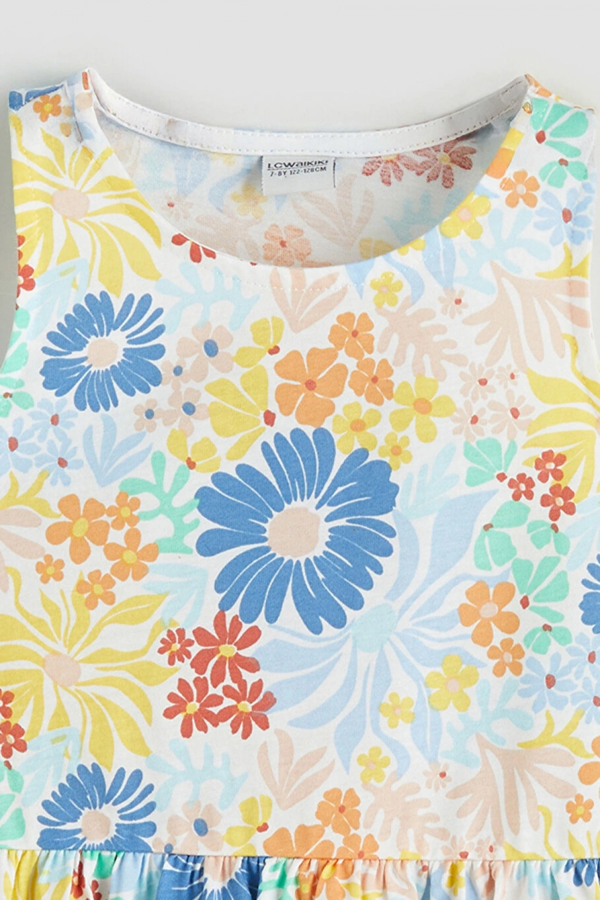 LCW Kids Ekru Bisiklet Yaka Çiçekli Kız Çocuk Elbise