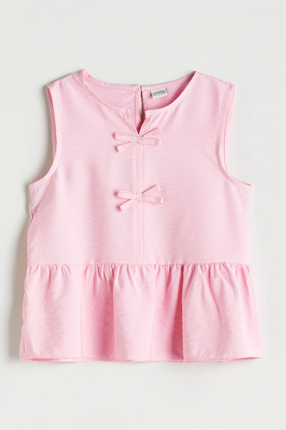 LCW Kids Pembe Kaçık Yaka Fiyonk Detaylı Kız Çocuk Bluz