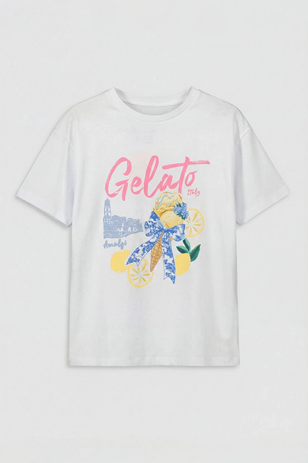 LCW Kids Beyaz Bisiklet Yaka Baskılı Kız Çocuk Tişört