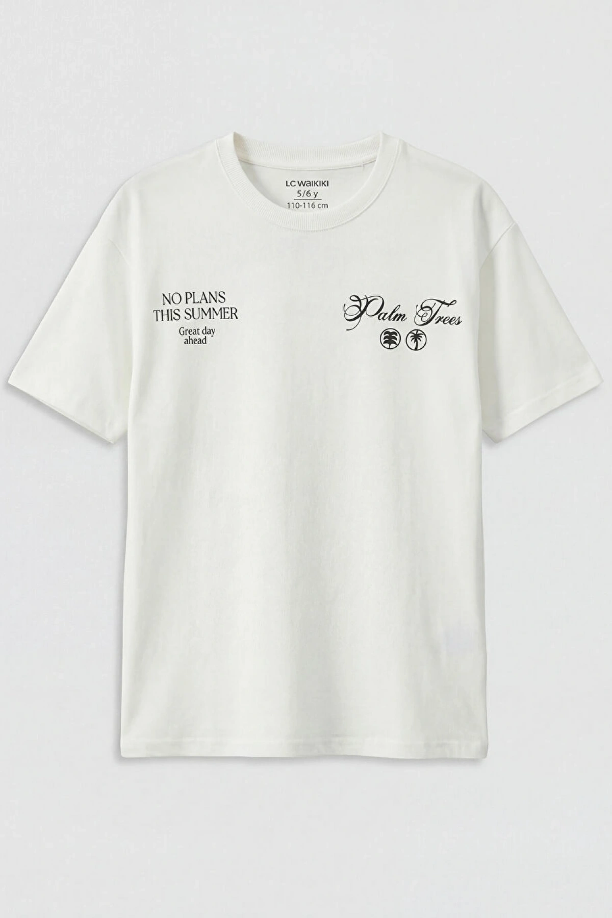 LCW Kids Ekru Bisiklet Yaka Baskılı Erkek Çocuk Tişört