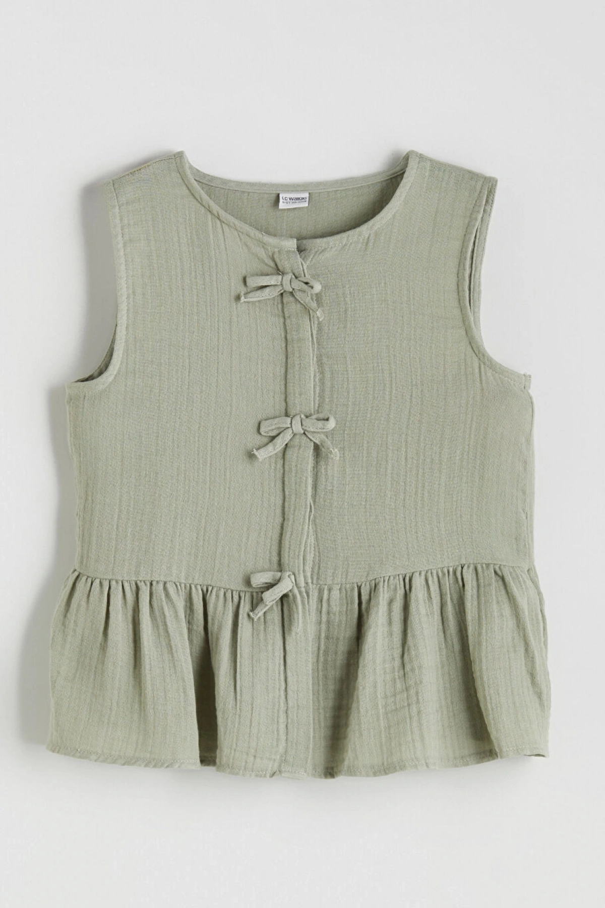 LCW Kids Haki Bisiklet Yaka Fiyonk Detaylı Kız Çocuk Bluz