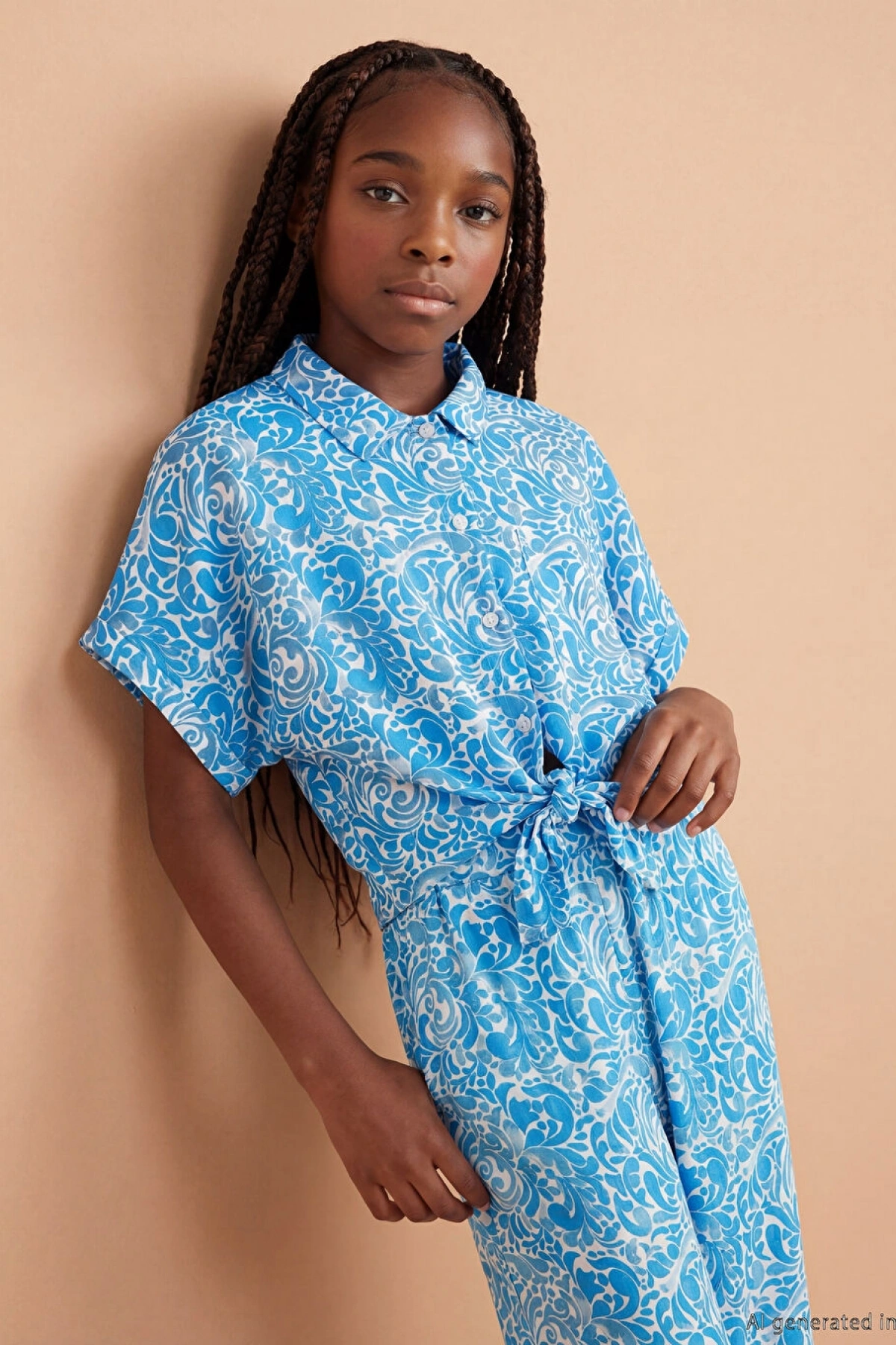 LCW Kids Ekru Desenli Kız Çocuk Gömlek