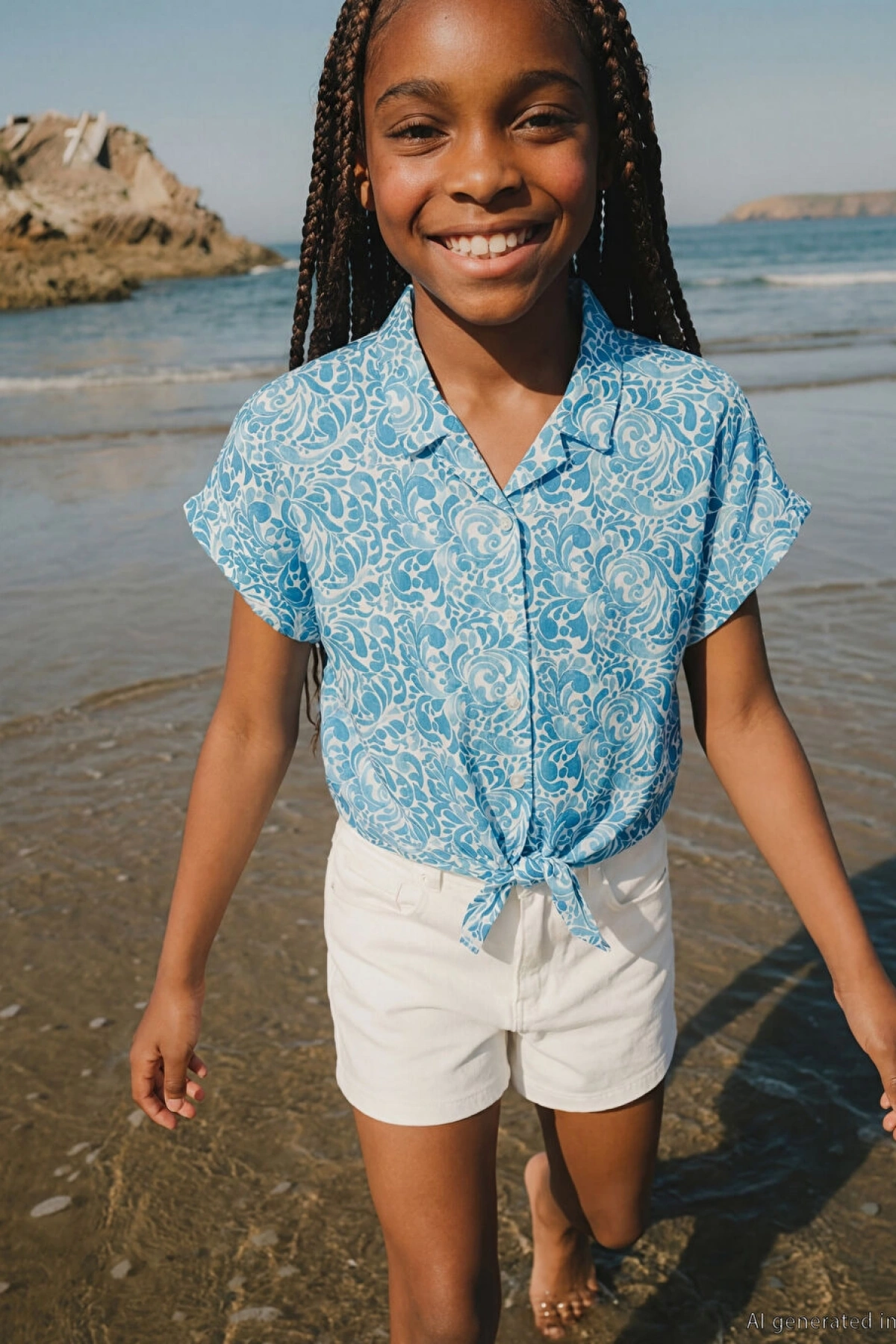 LCW Kids Ekru Desenli Kız Çocuk Gömlek