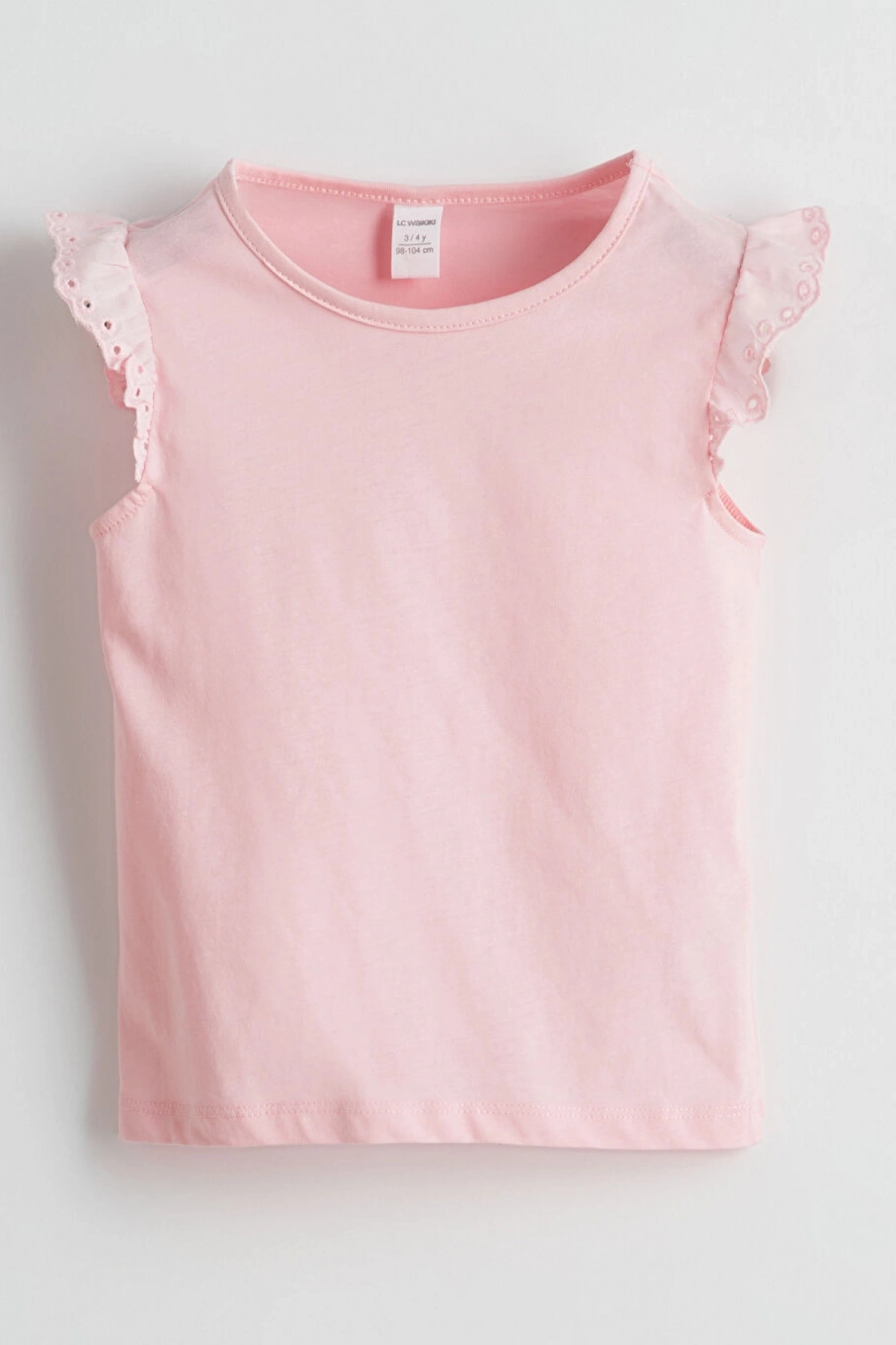 LCW Kids Pembe Bisiklet Yaka Brodeli Penye Kız Çocuk Bluz