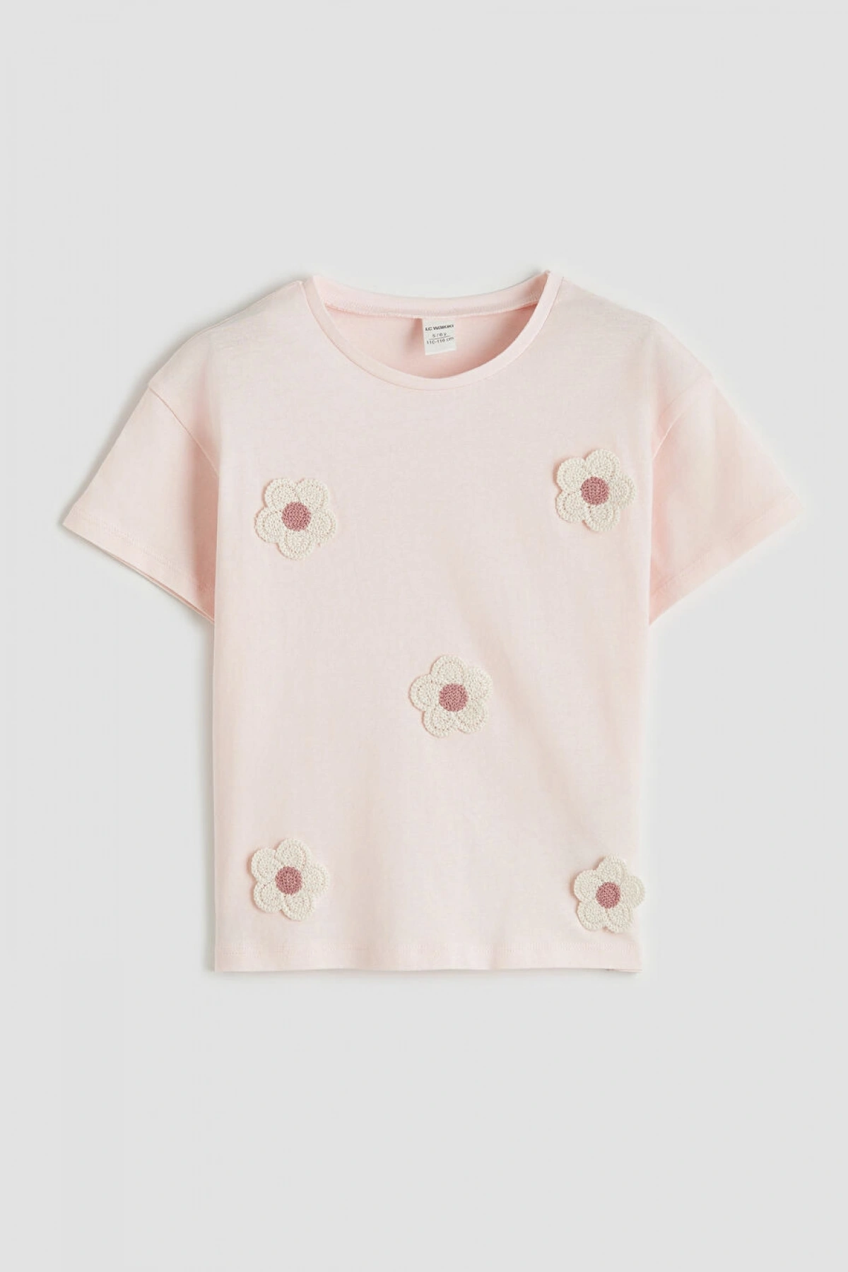 LCW Kids Pembe Bisiklet Yaka Nakışlı Kız Çocuk Tişört